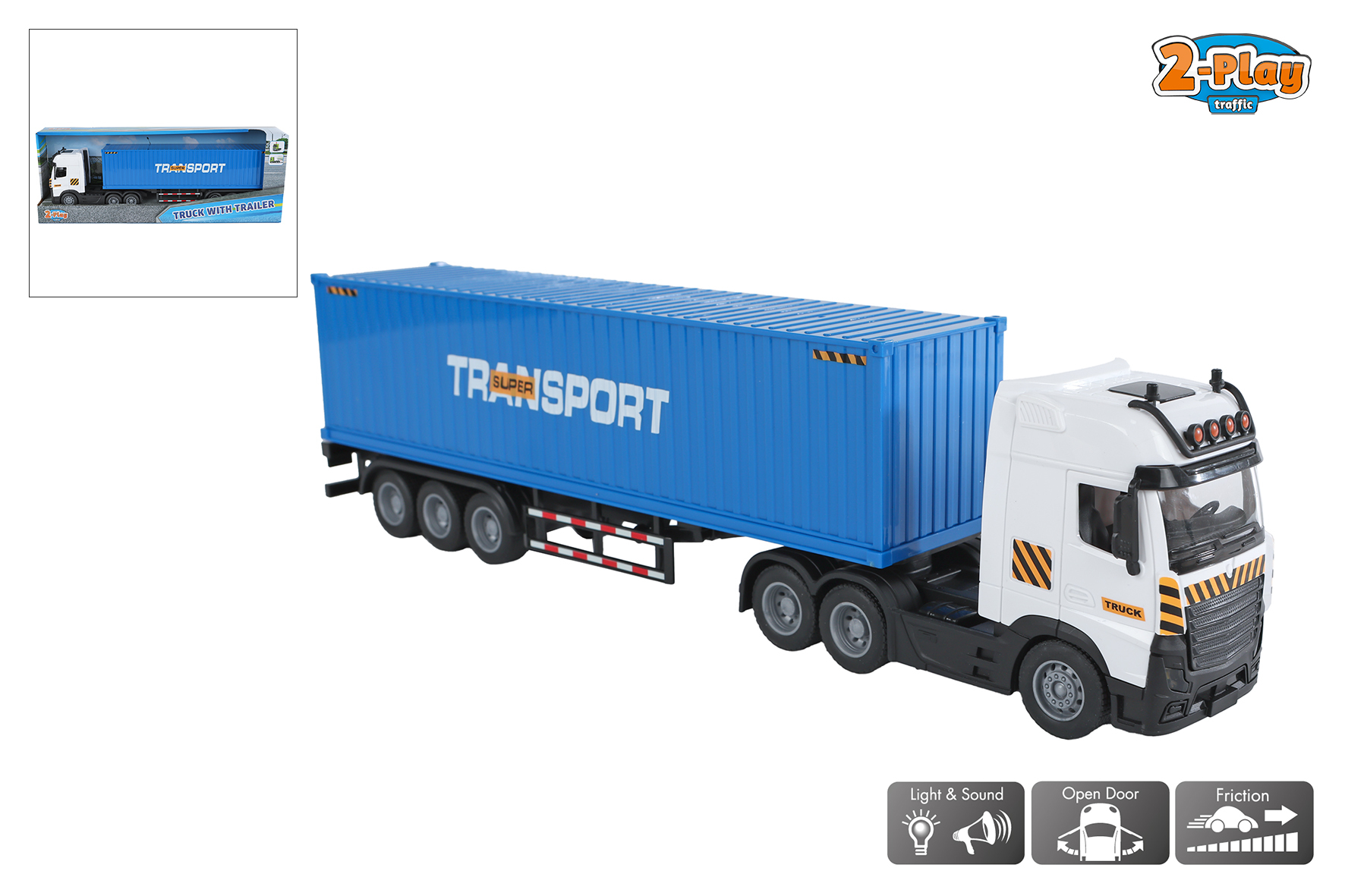 2-Play Vrachtwagen met oplegger frictie licht en geluid 38cm afbeelding