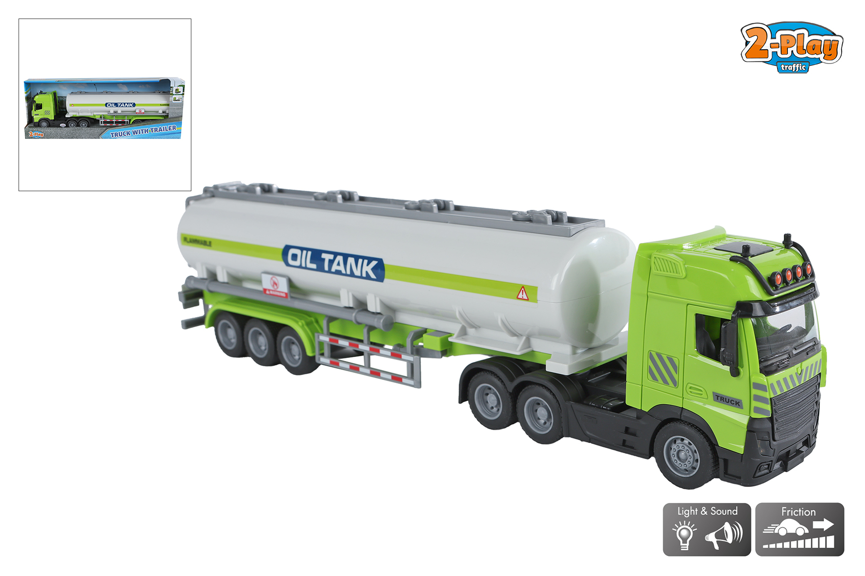 2-Play Vrachtwagen met tank oplegger frictie licht en geluid 38cm afbeelding