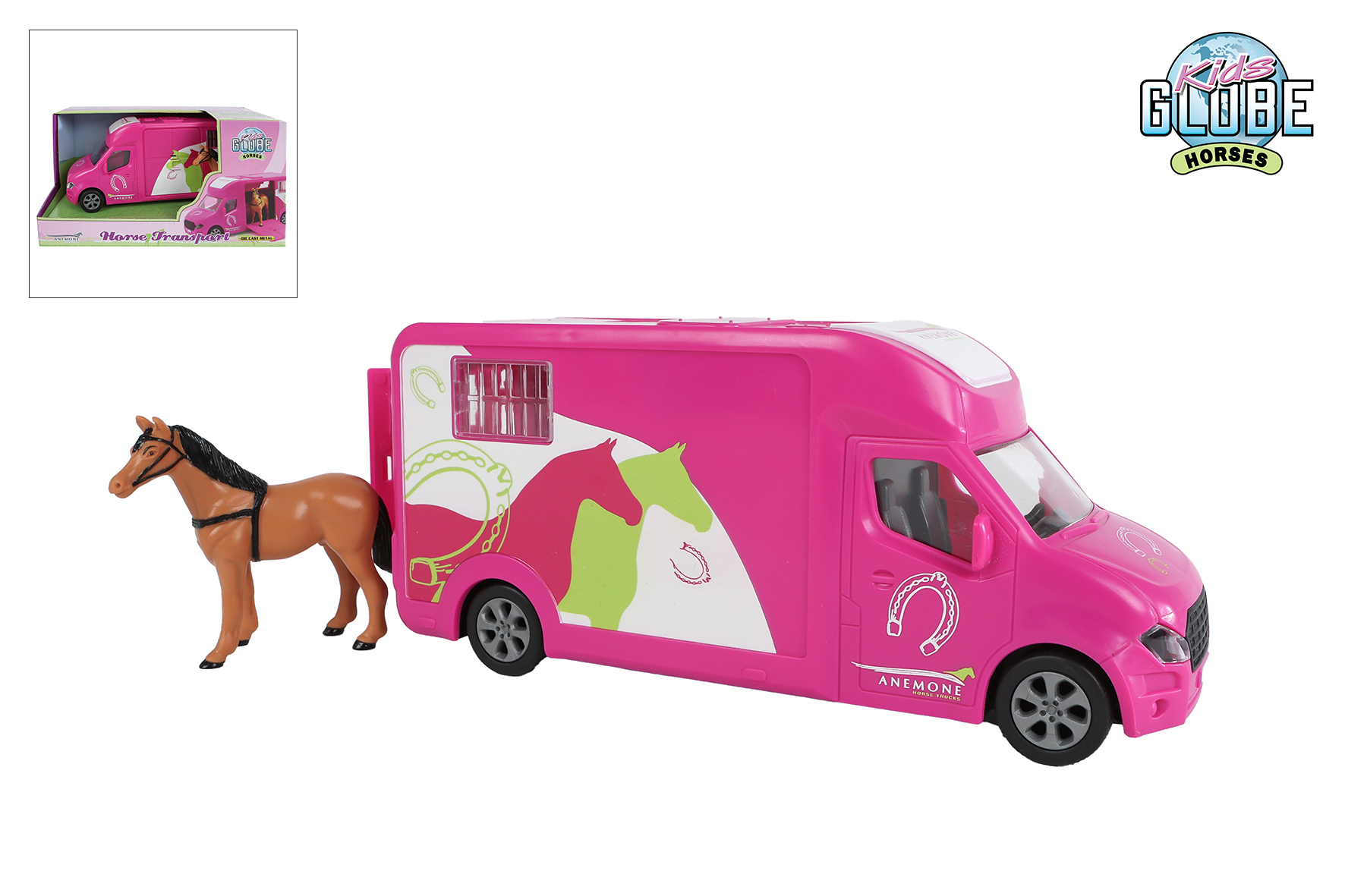 Kids Globe Anemone paardentruck die cast licht geluid roze 1:36 20cm 2026