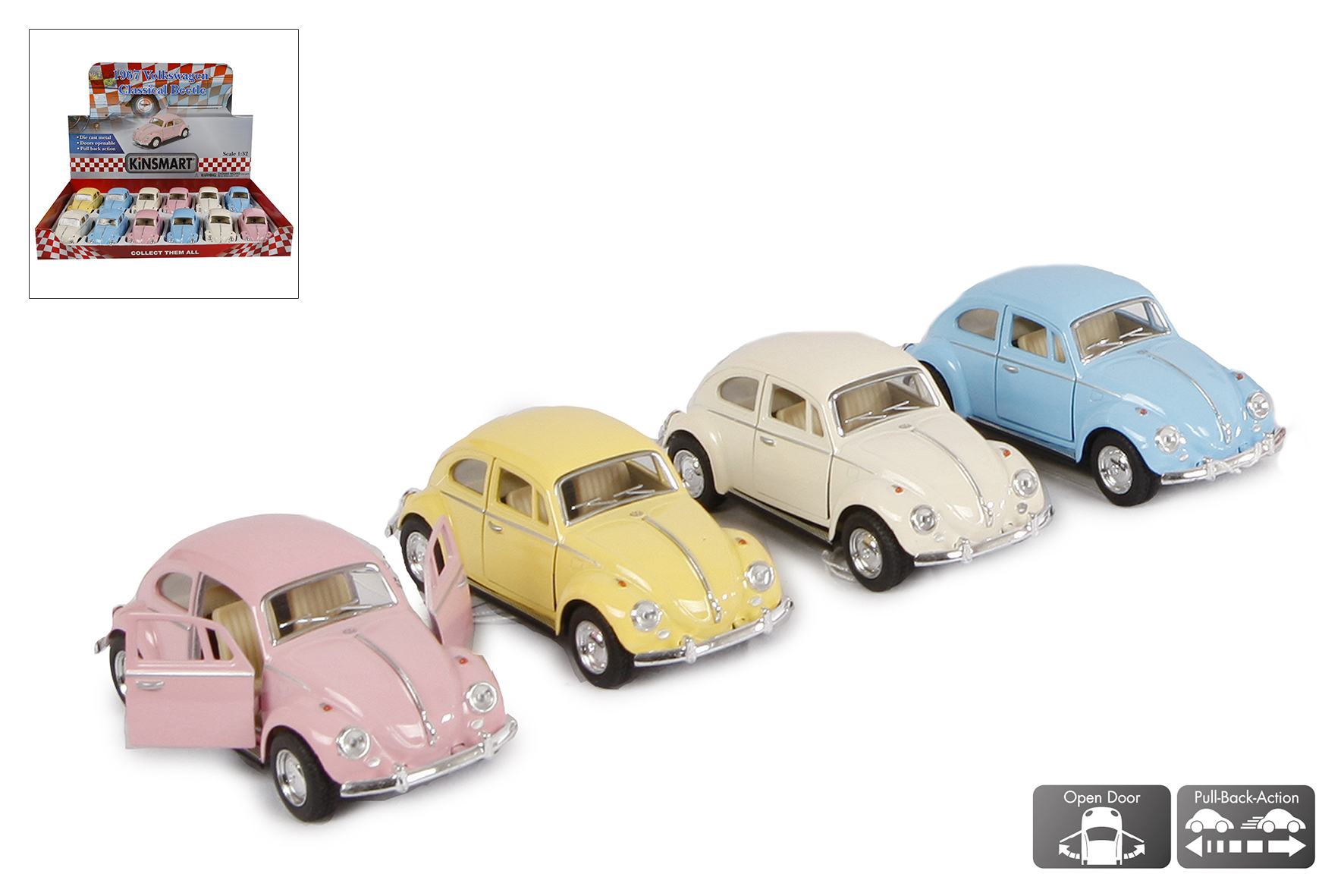 Kinsmart Volkswagen Classic Beetle 1967 die cast pull back pastel 4 ass