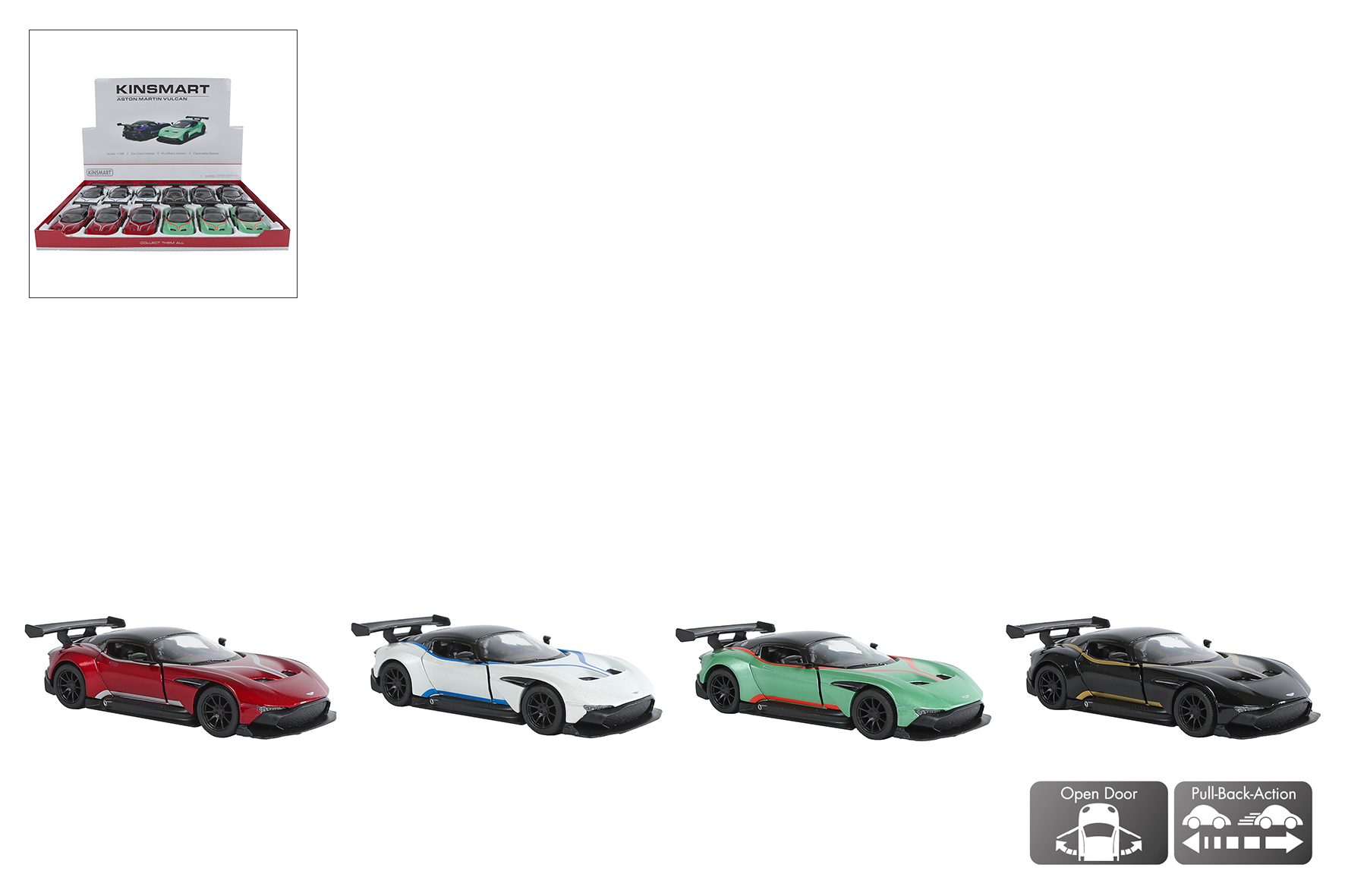 Kinsmart Aston Martin Vulcan Livery die cast pb 13cm 4ass