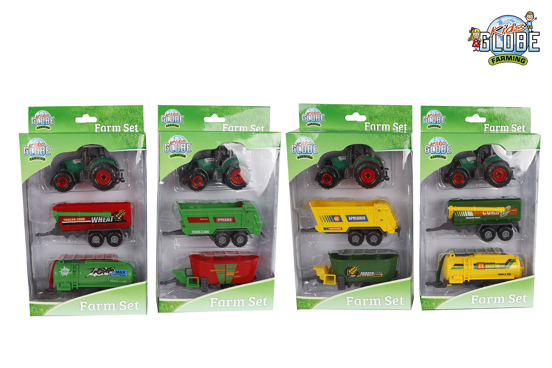 Kids Globe Farming Kids globe tractor set 3-delig die cast freewheel afbeelding