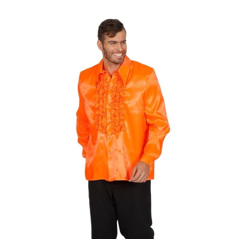 Ruche blouse satijn neon-oranje