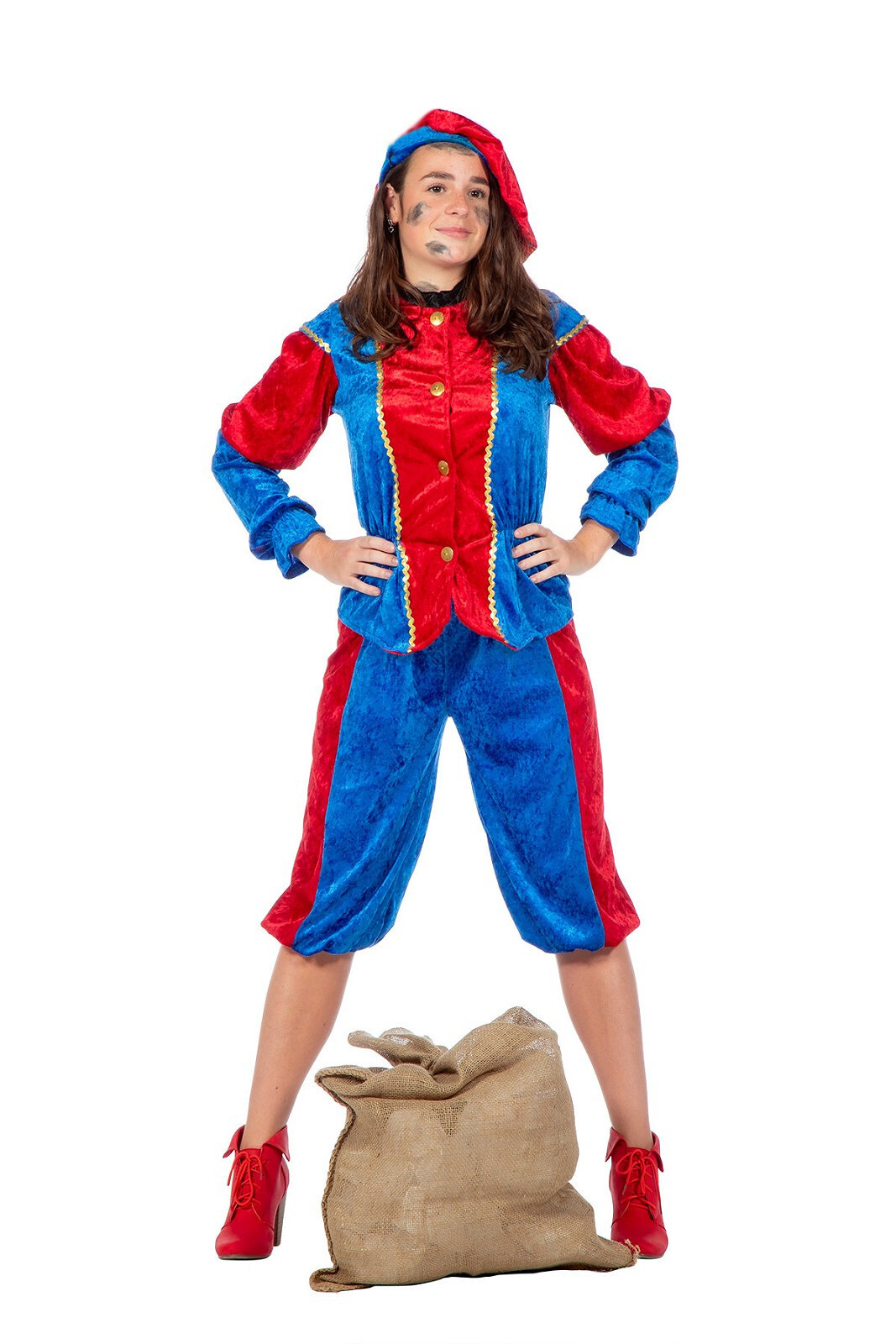 Pietenpak blauw rood