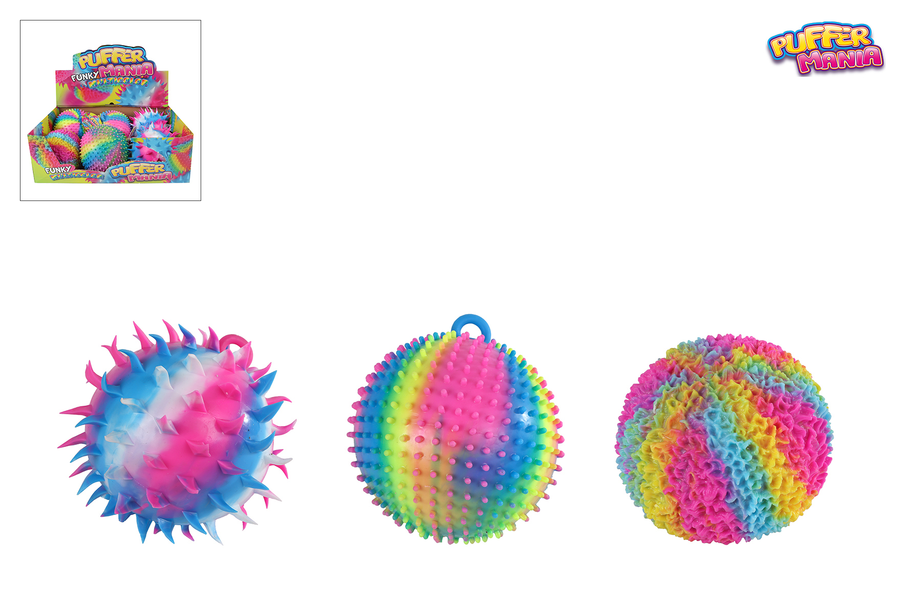Pufferbal funky mania rainbow 3ass 18cm