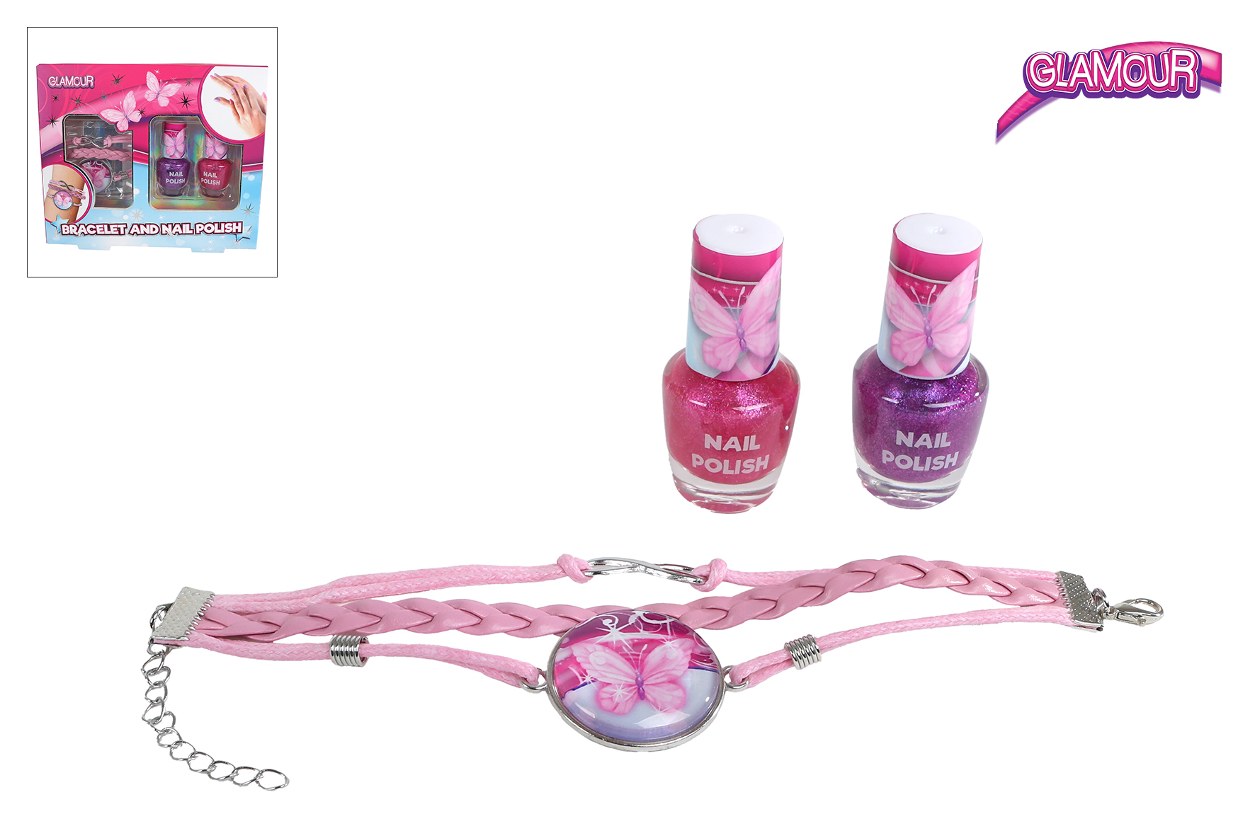 Glamour giftset nagellak 2x5ml en armbandje 2ass
