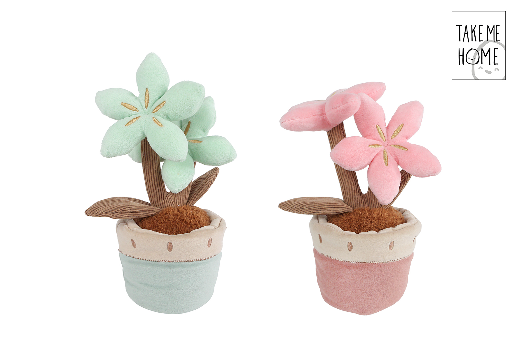 Take me home plant met 2 bloemen L pluche 2ass 24cm