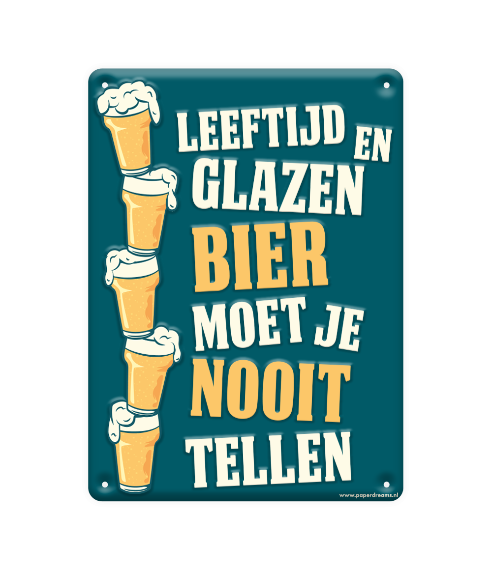 Tekstbord metaal Leeftijd en glazen bier