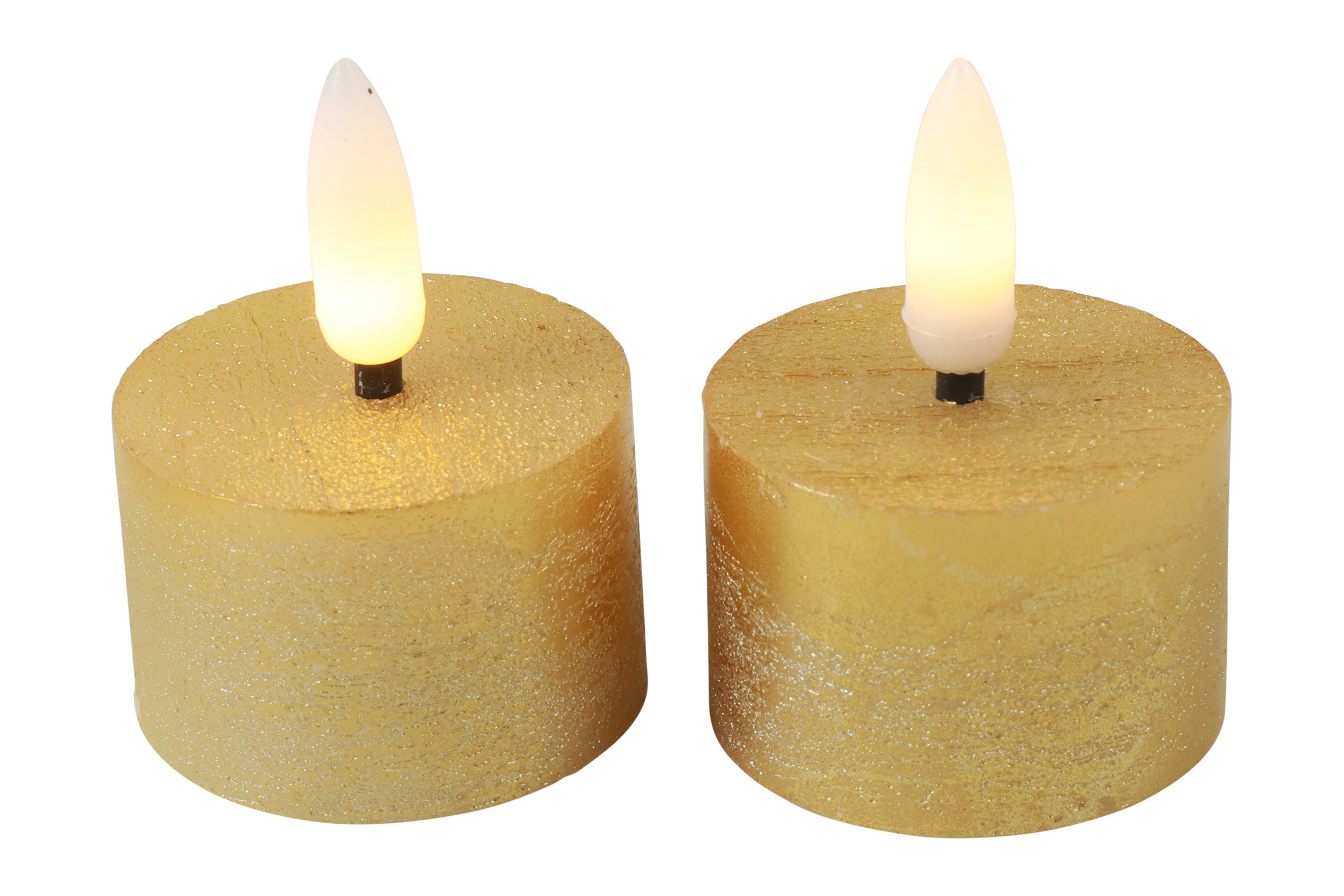 Theelicht rustiek LED rond Lyon goud 2 stuks hoogte 5,2 x 4 cm
