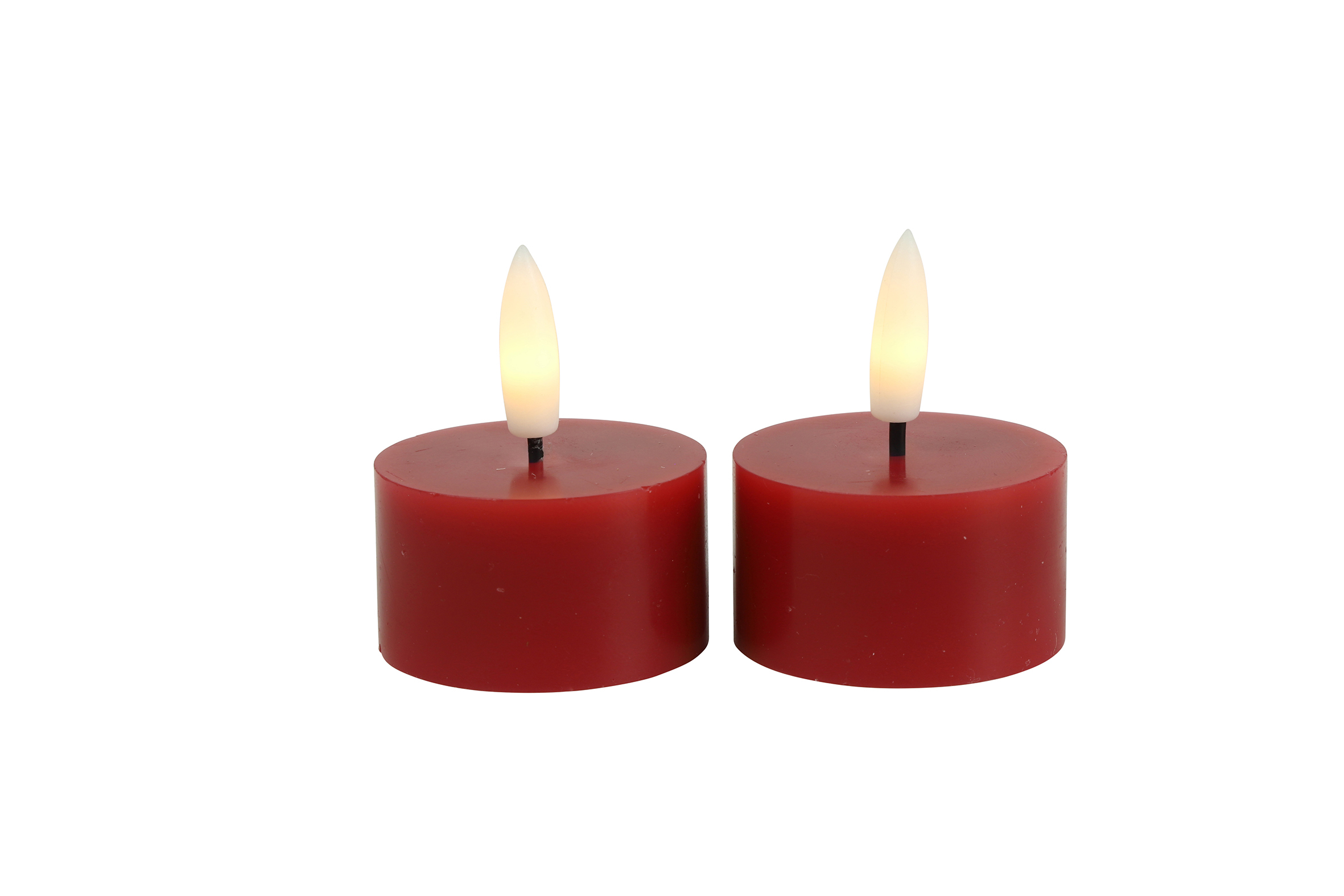 Theelicht rustiek LED rond Lyon rood 2 stuks hoogte 5,2 x 4 cm