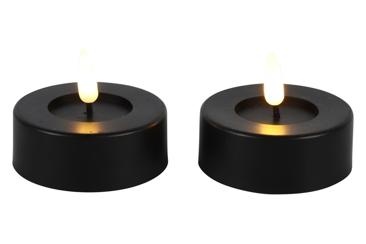Maxi theelicht rustiek LED rond Lyon zwart 2 stuks hoogte 5,5 x 6,7 cm