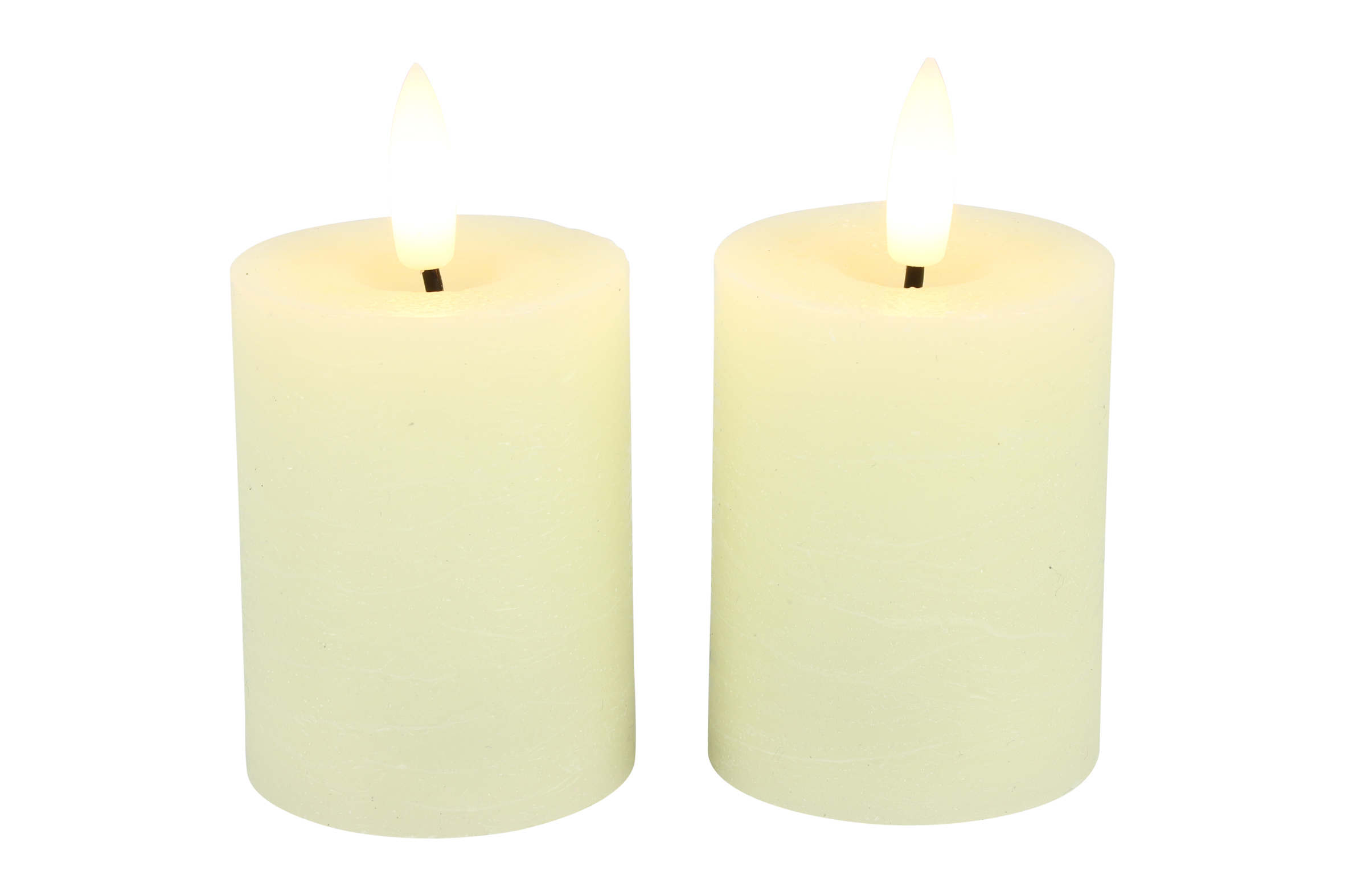 Stompkaars rustiek LED rond Lyon creme 2 stuks hoogte 9 x 5 cm