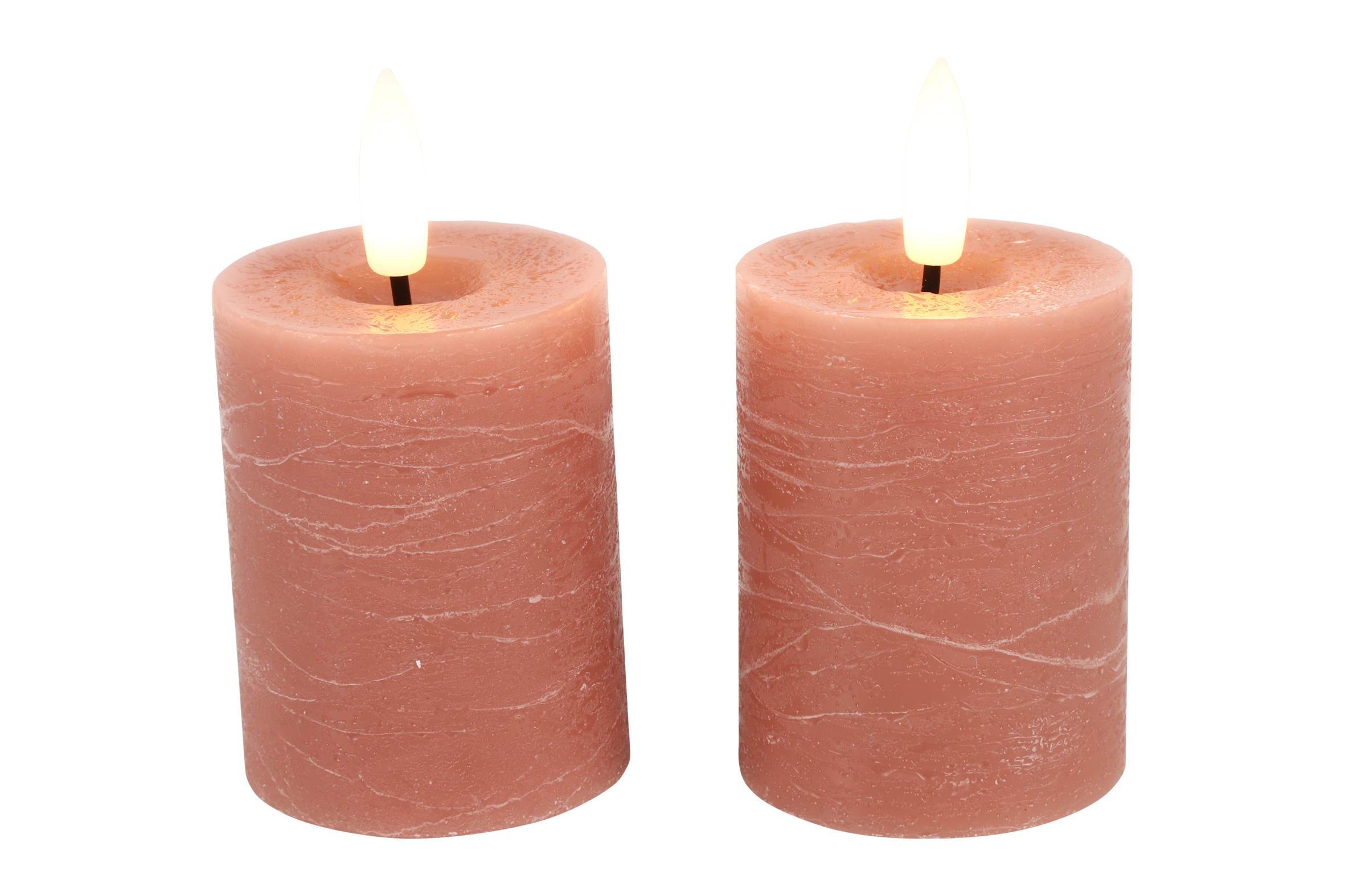 Stompkaars rustiek LED rond Lyon roze 2 stuks hoogte 9 x 5 cm