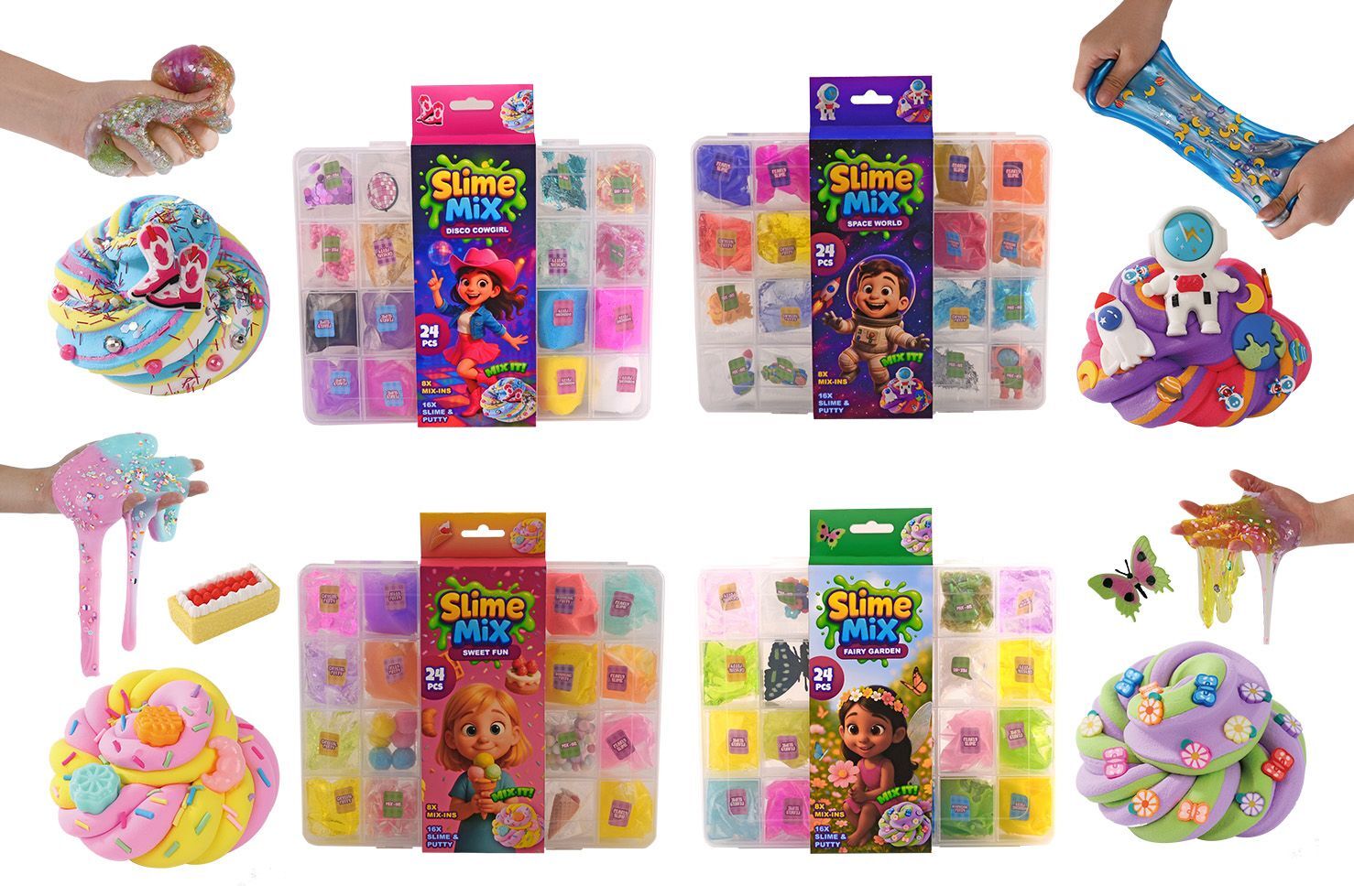 Putty, slime & accessoires mix in jumbo pack 24 stuks