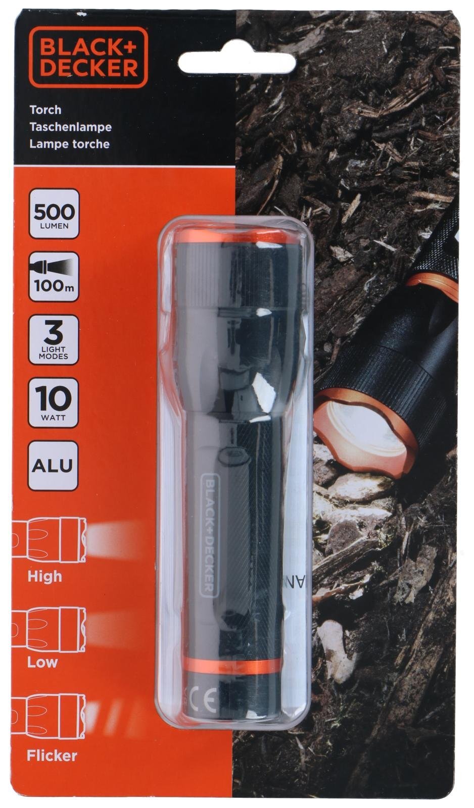 BLACK+DECKER Zaklamp LED 10W 500Lm 100m bereik