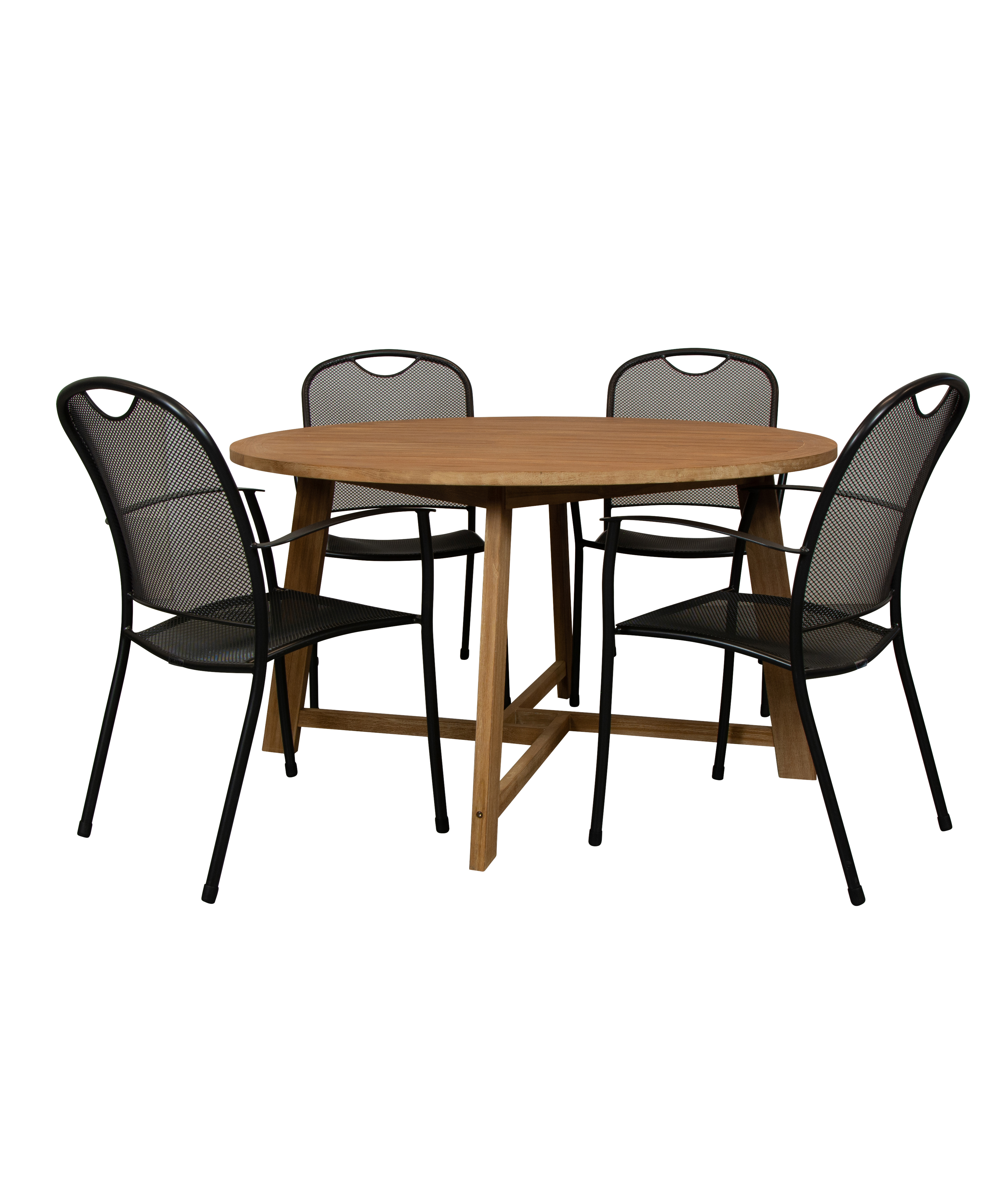 Alexander teak tuintafel 130 cm met Kos stapelbare tuinstoel