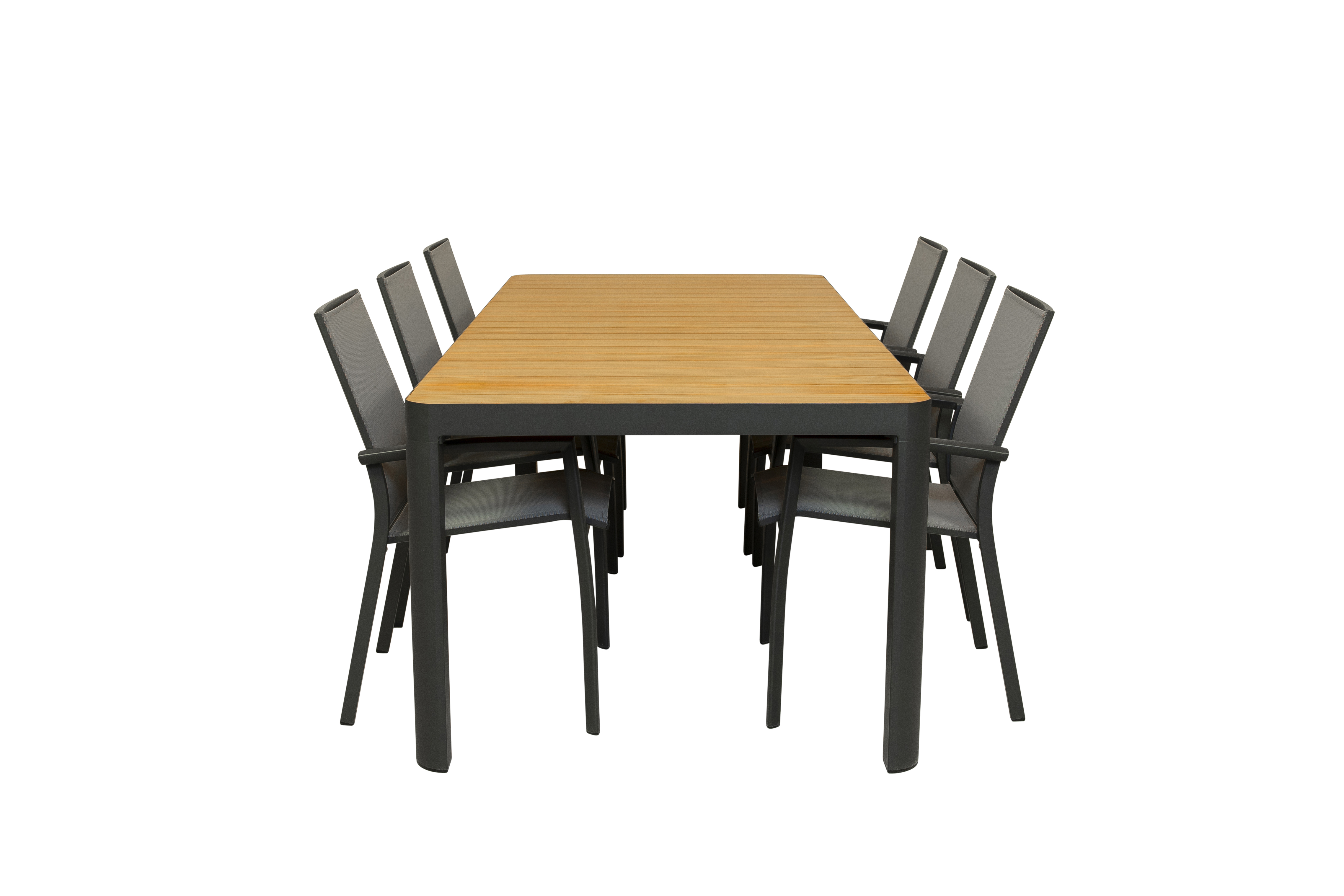 Qopps Mikos tuintafel met 6 Tampa stapelbare tuinstoelen