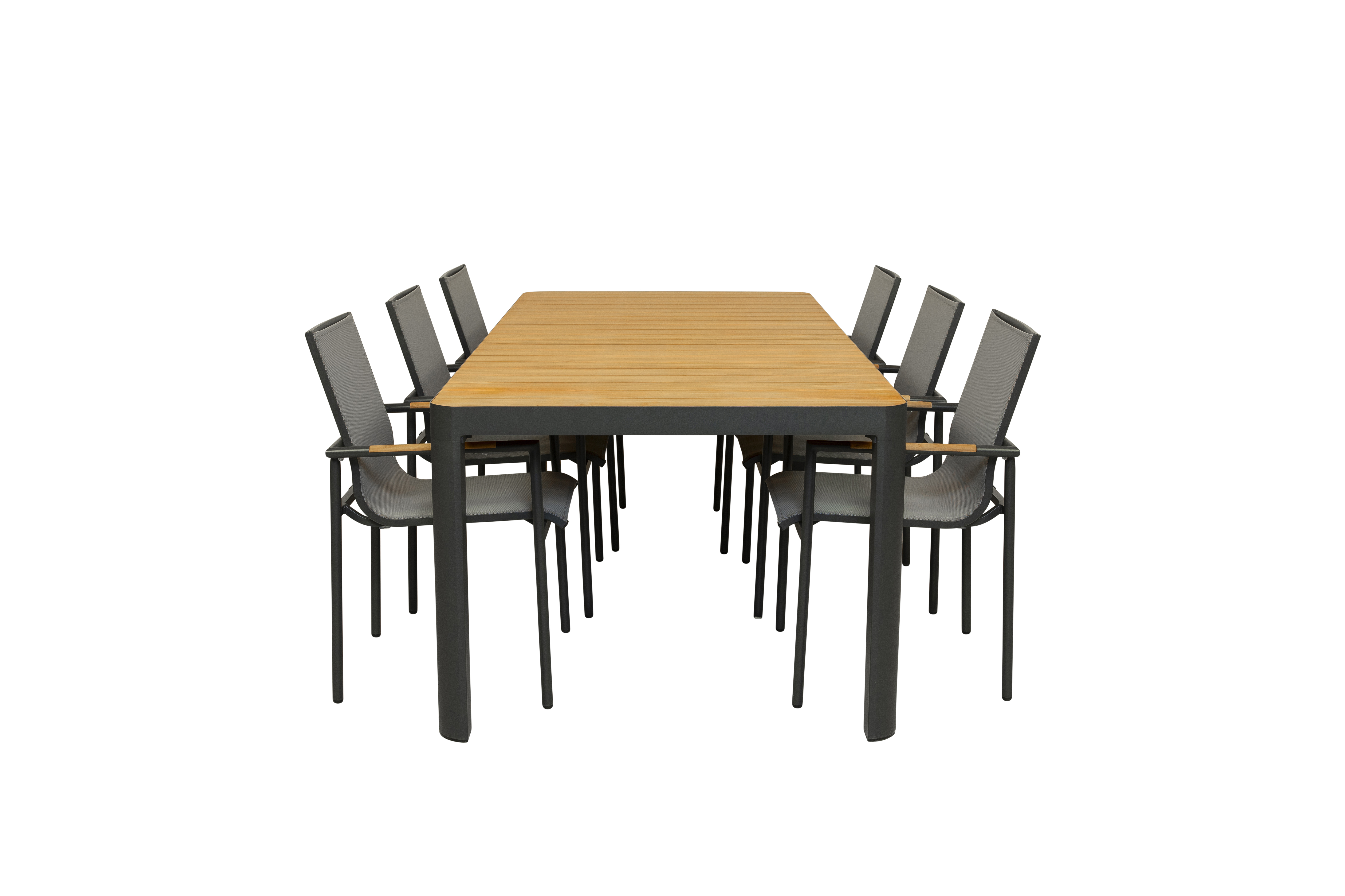 Qopps Mikos tuintafel met 6 Tulsi stapelbare tuinstoelen