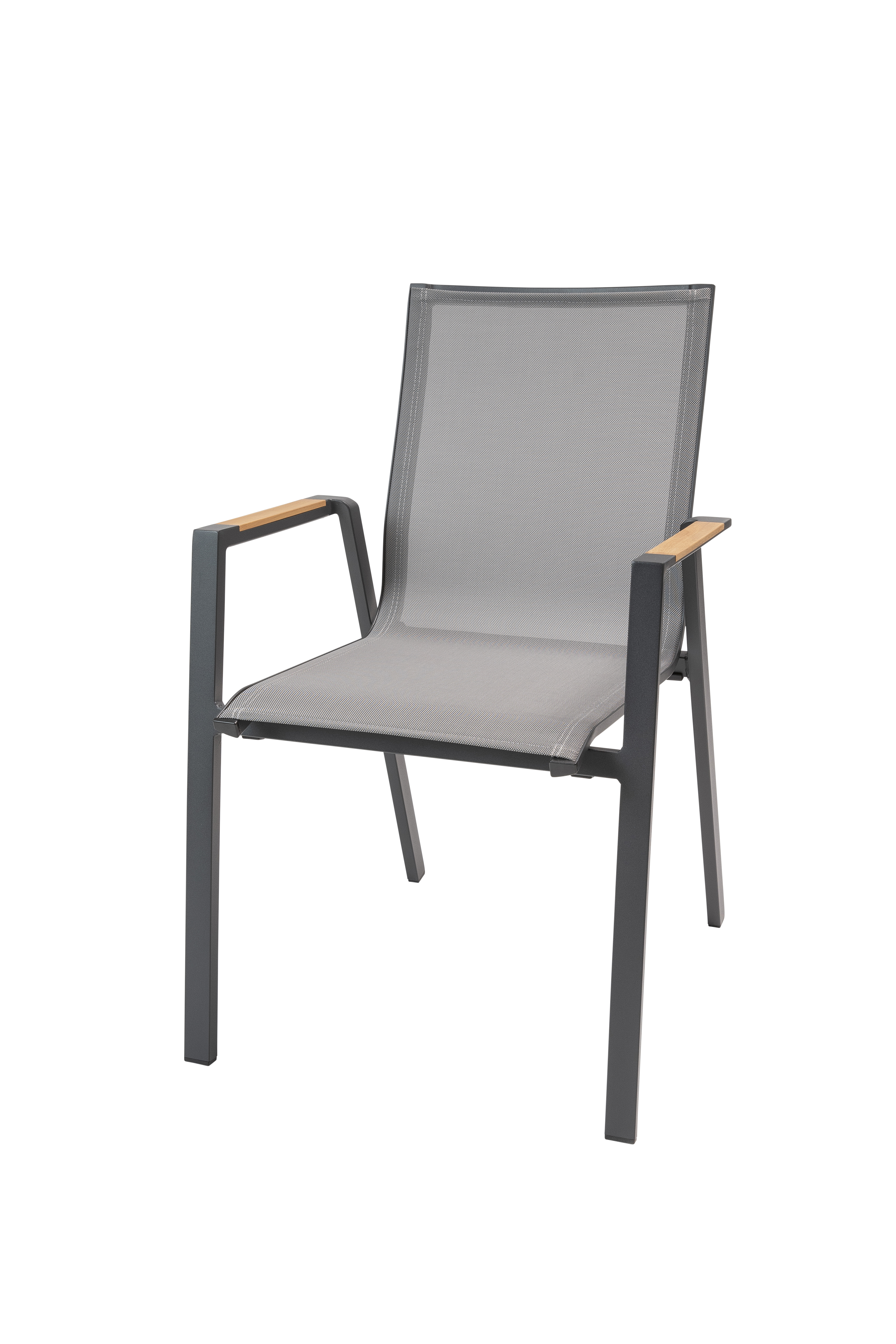 Qopps Jibba stapelbare tuinstoel mat royal grey met teak armlegger