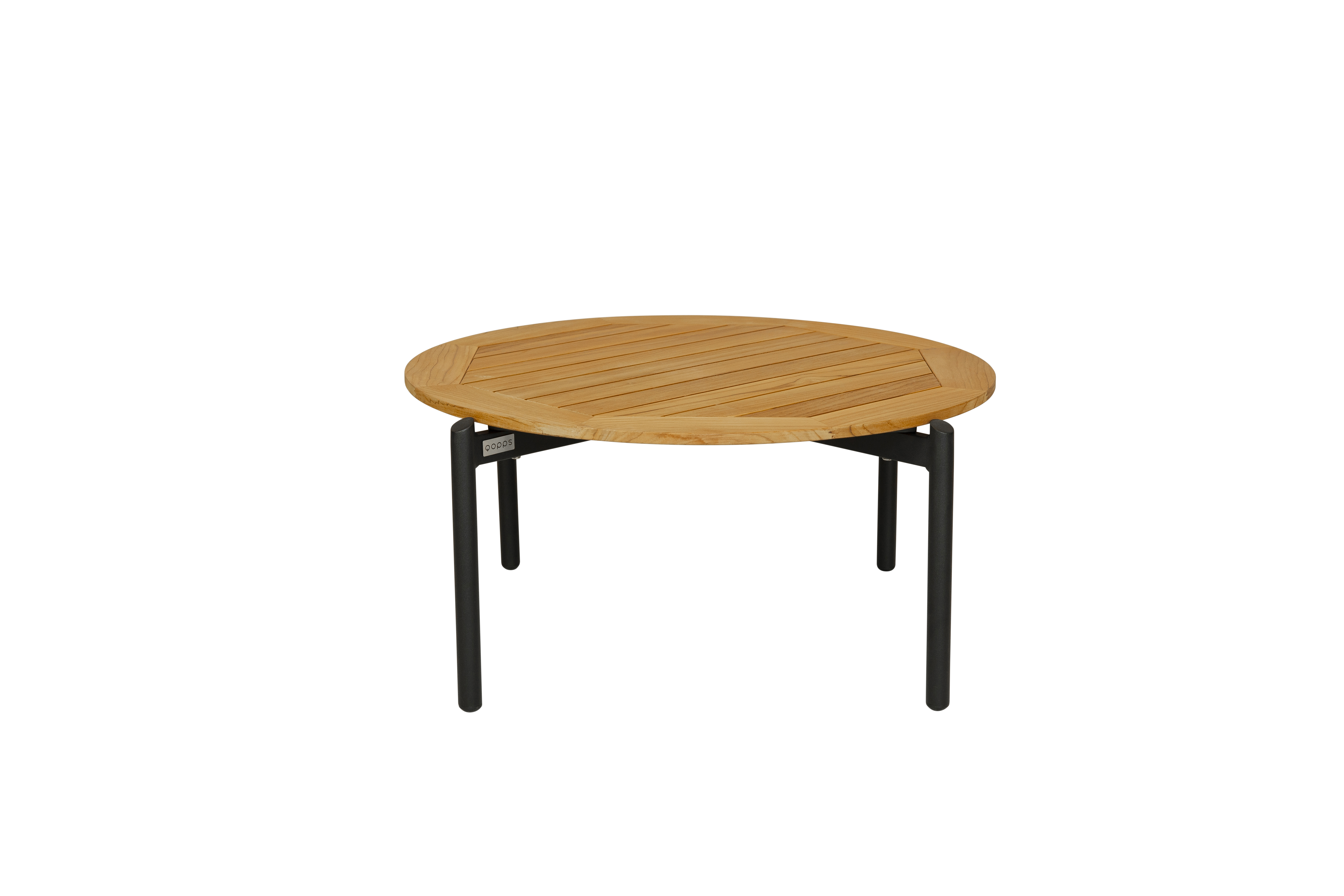 Qopps Ident koffietafel 80 cm rond zwart frame teak blad