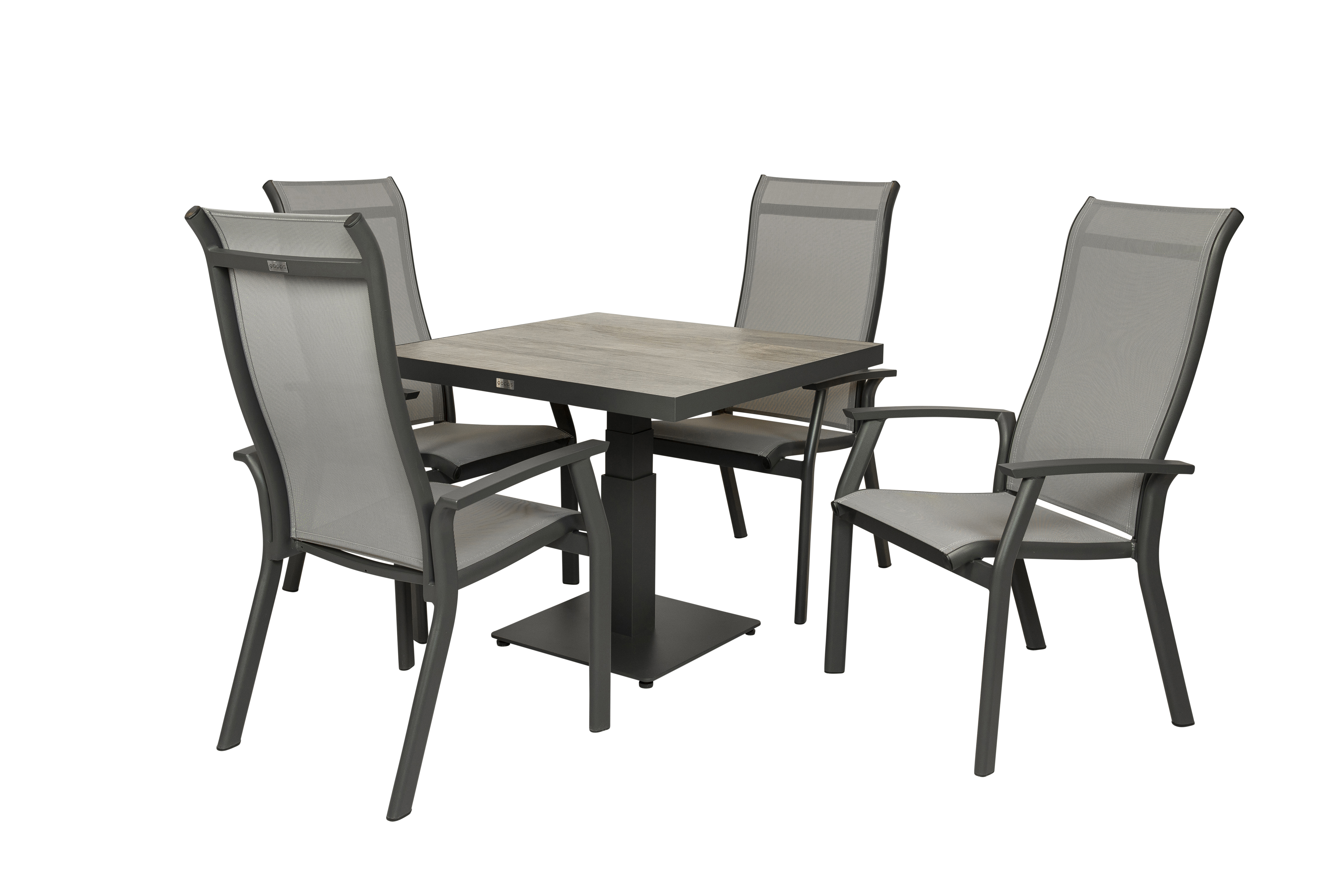 Qopps Javie in hoogte verstelbare tuintafel met 4 Farro stapelbare tuinstoelen