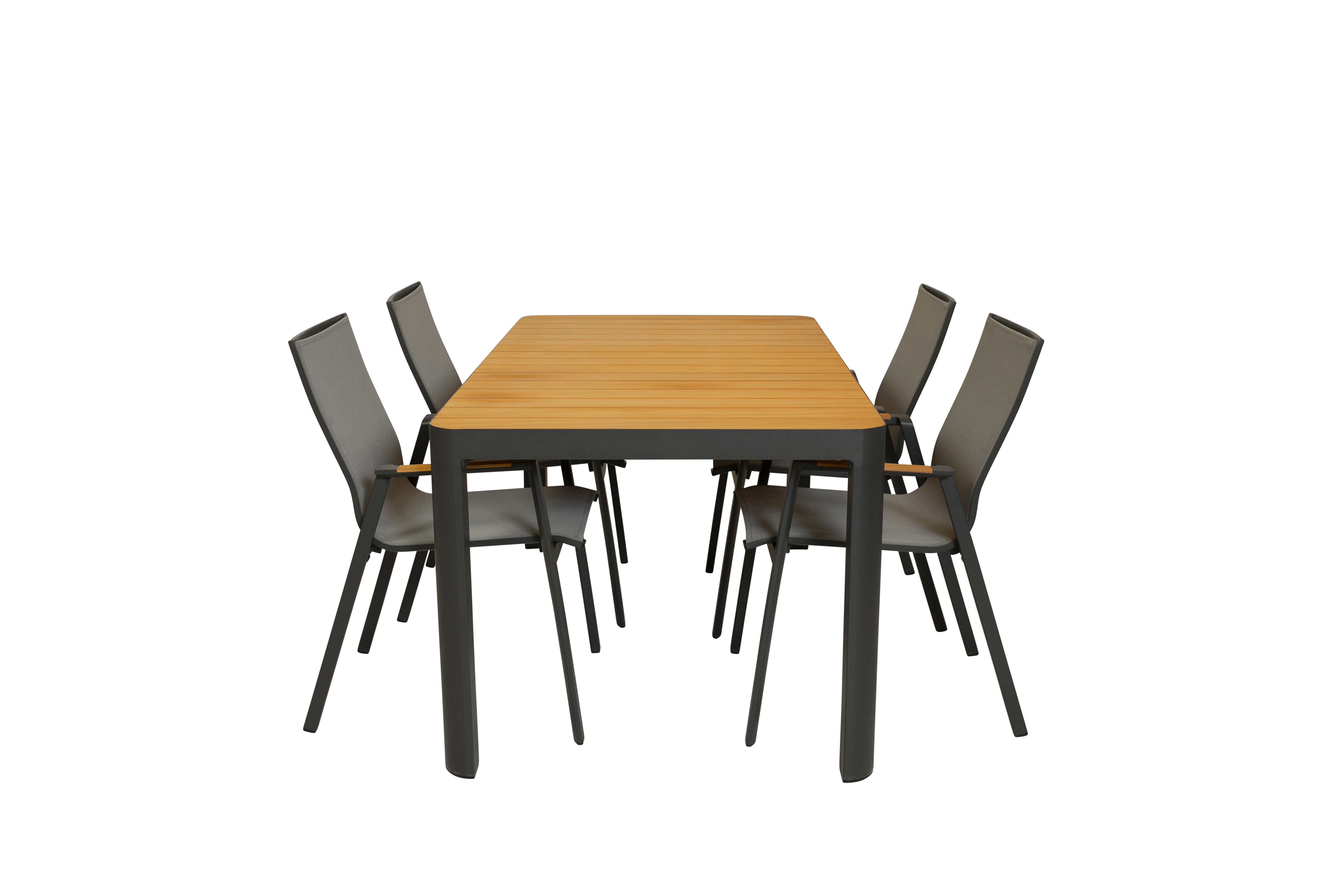 Qopps Mikos tuintafel met 4 Jibba stapelbare tuinstoelen