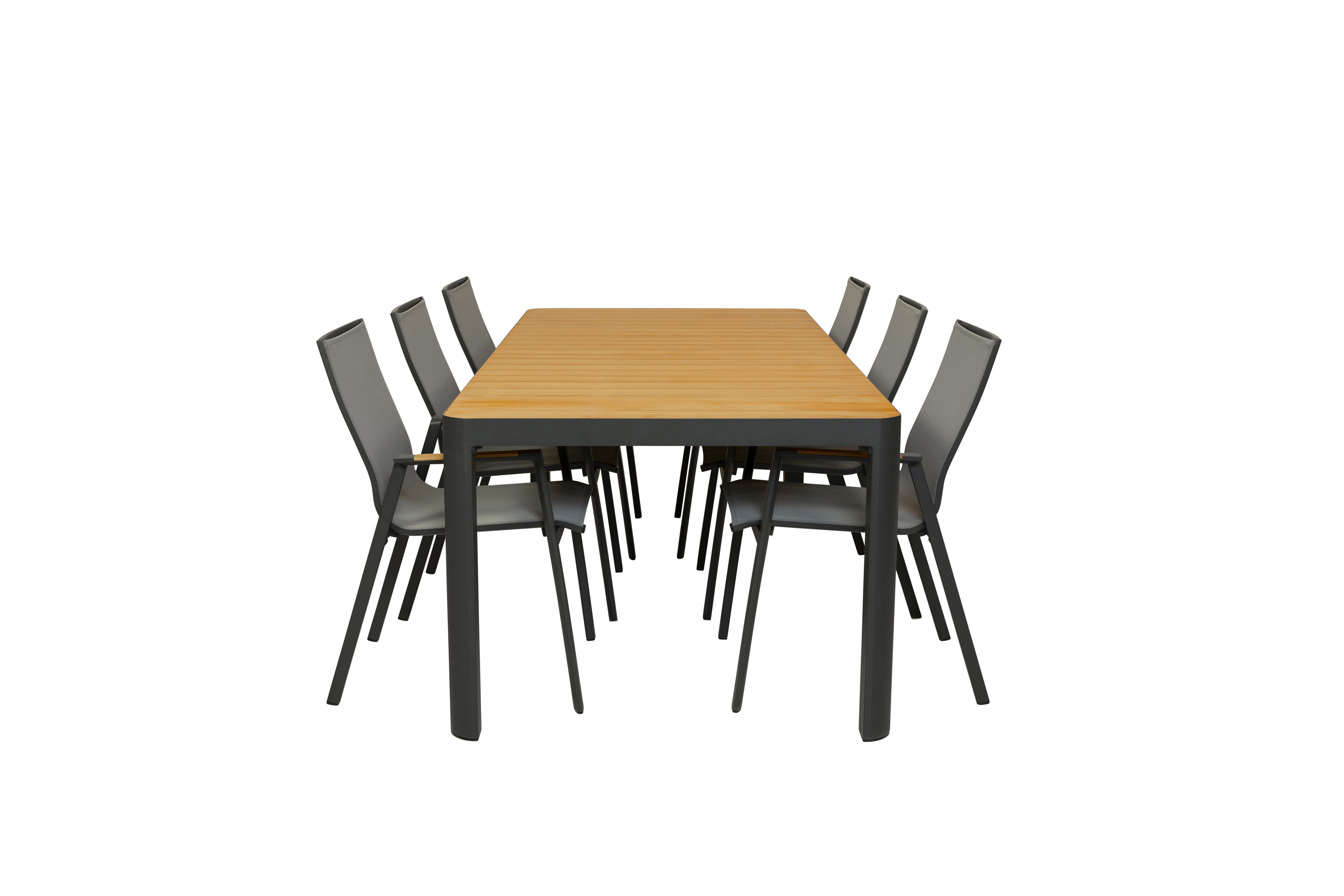 Qopps Mikos tuintafel met 6 Jibba stapelbare tuinstoelen