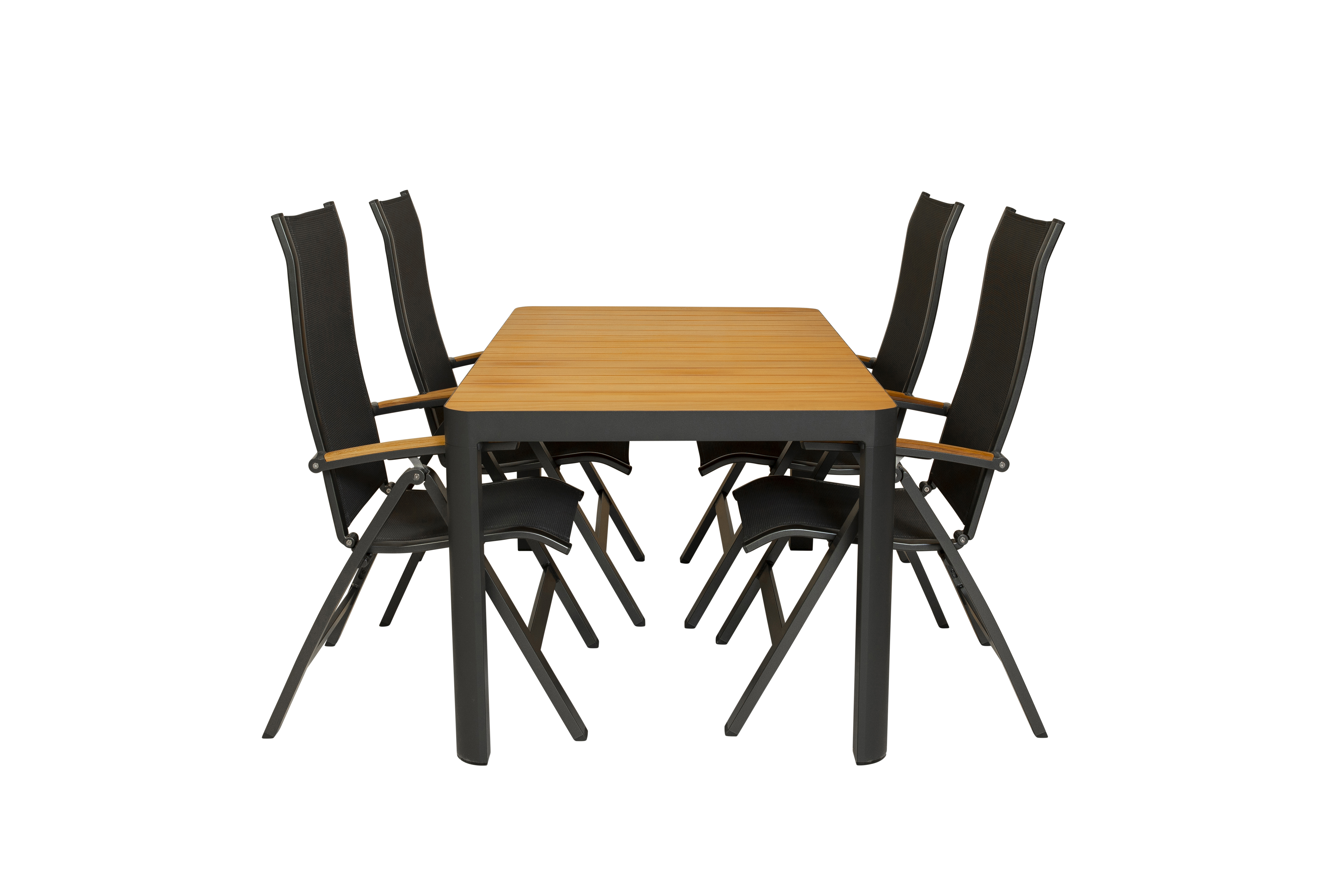 Qopps Mikos tuintafel met 4 Kettler Altura verstelbare tuinstoelen met teak armlegger