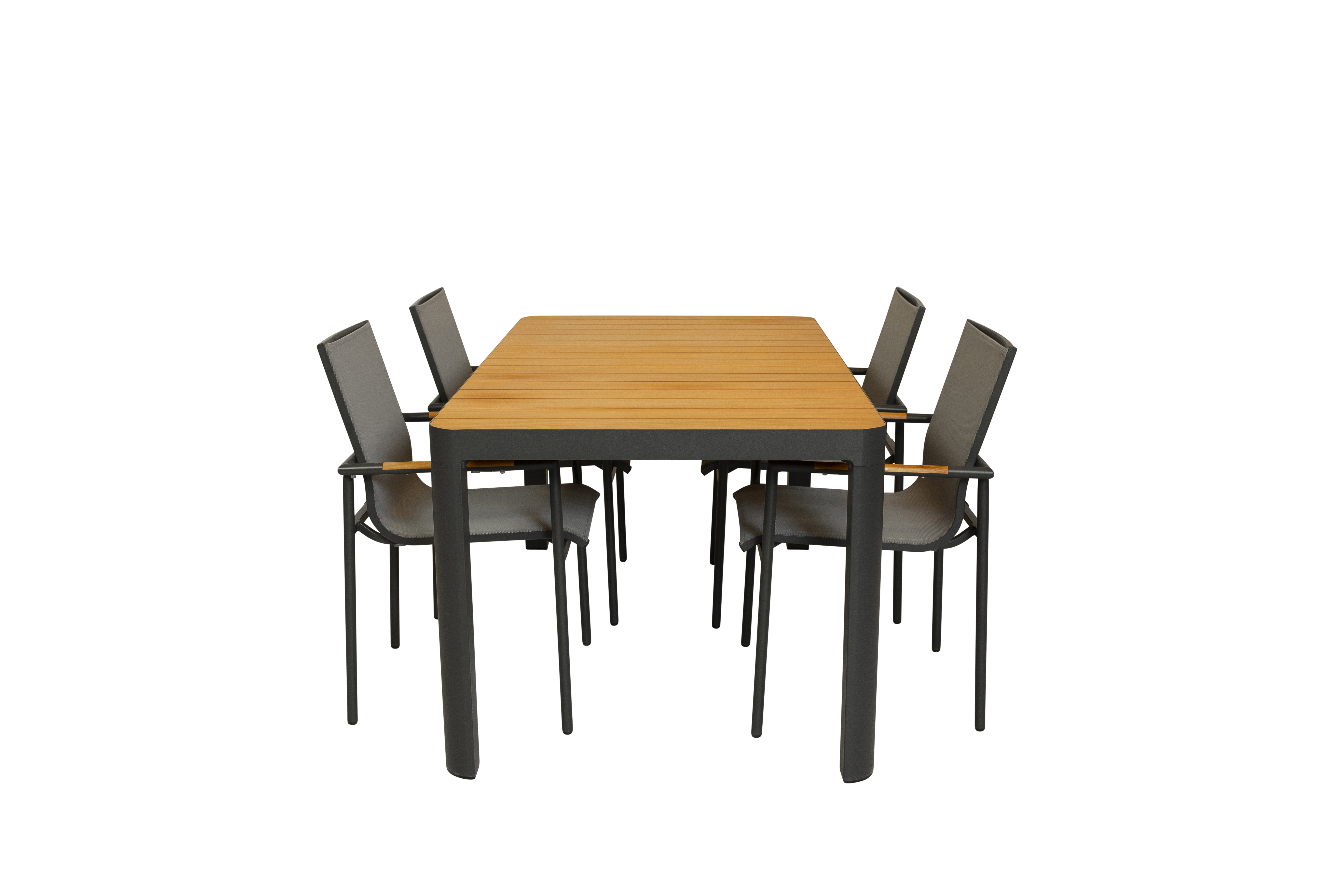 Qopps Mikos tuintafel met 4 Tulsi stapelbare tuinstoelen