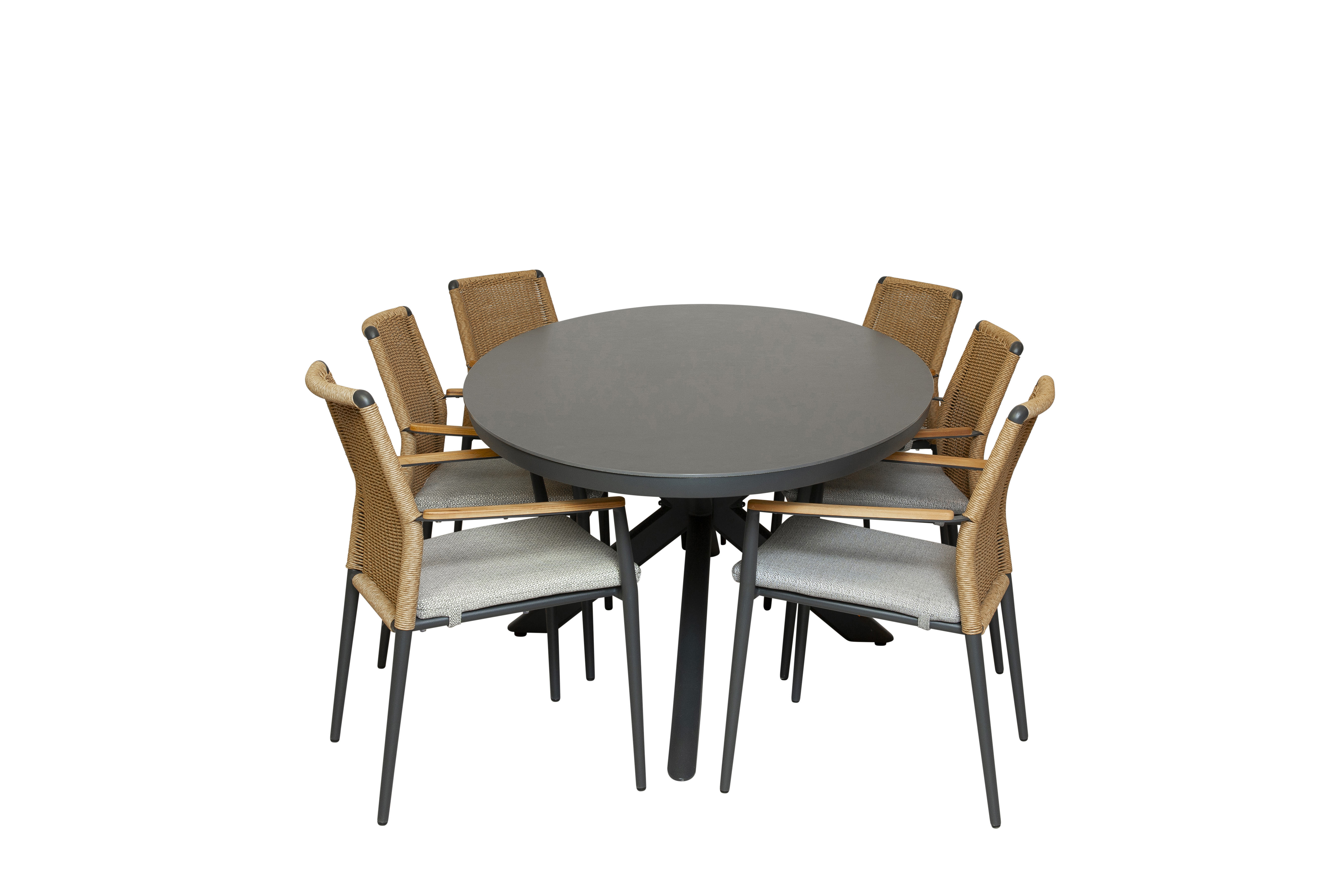 Qopps Vidas tuintafel met 6 Yvori stapelbare tuinstoelen