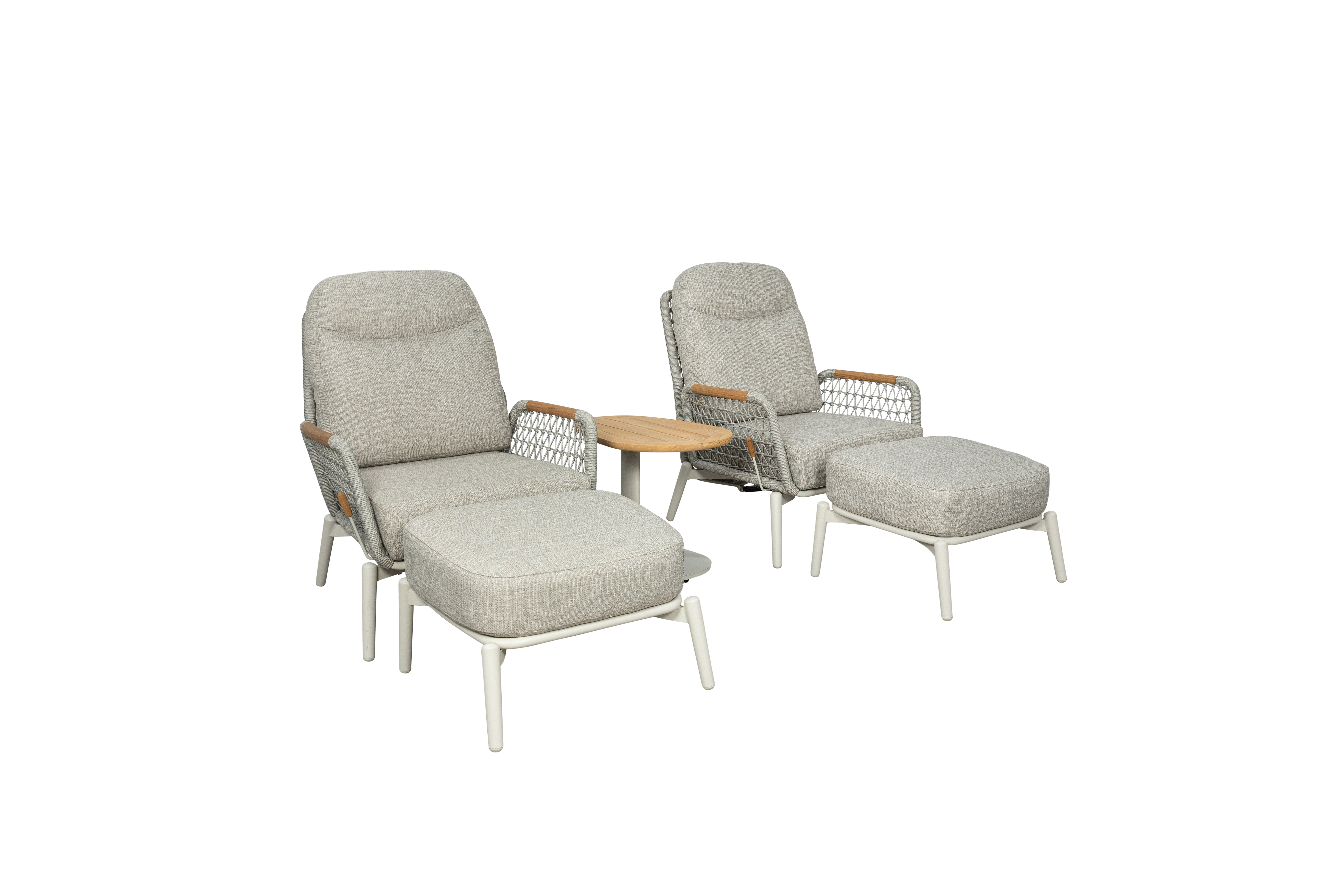 Qopps Elena 2 loungestoelen met 2 voetenbanken en bijzettafel