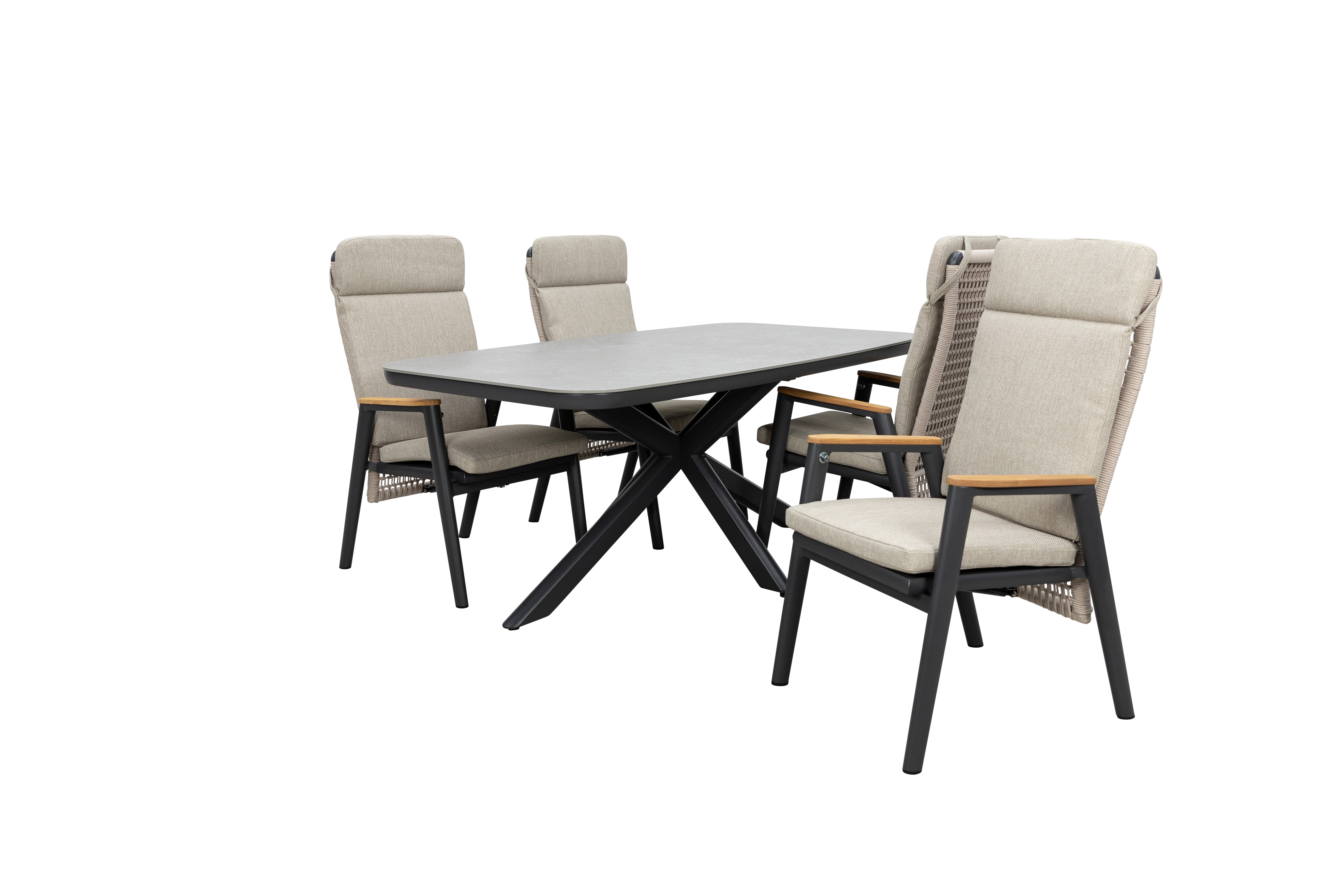 Qopps Vakio tuintafel met 4 Indra gasveer verstelbare tuinstoelen