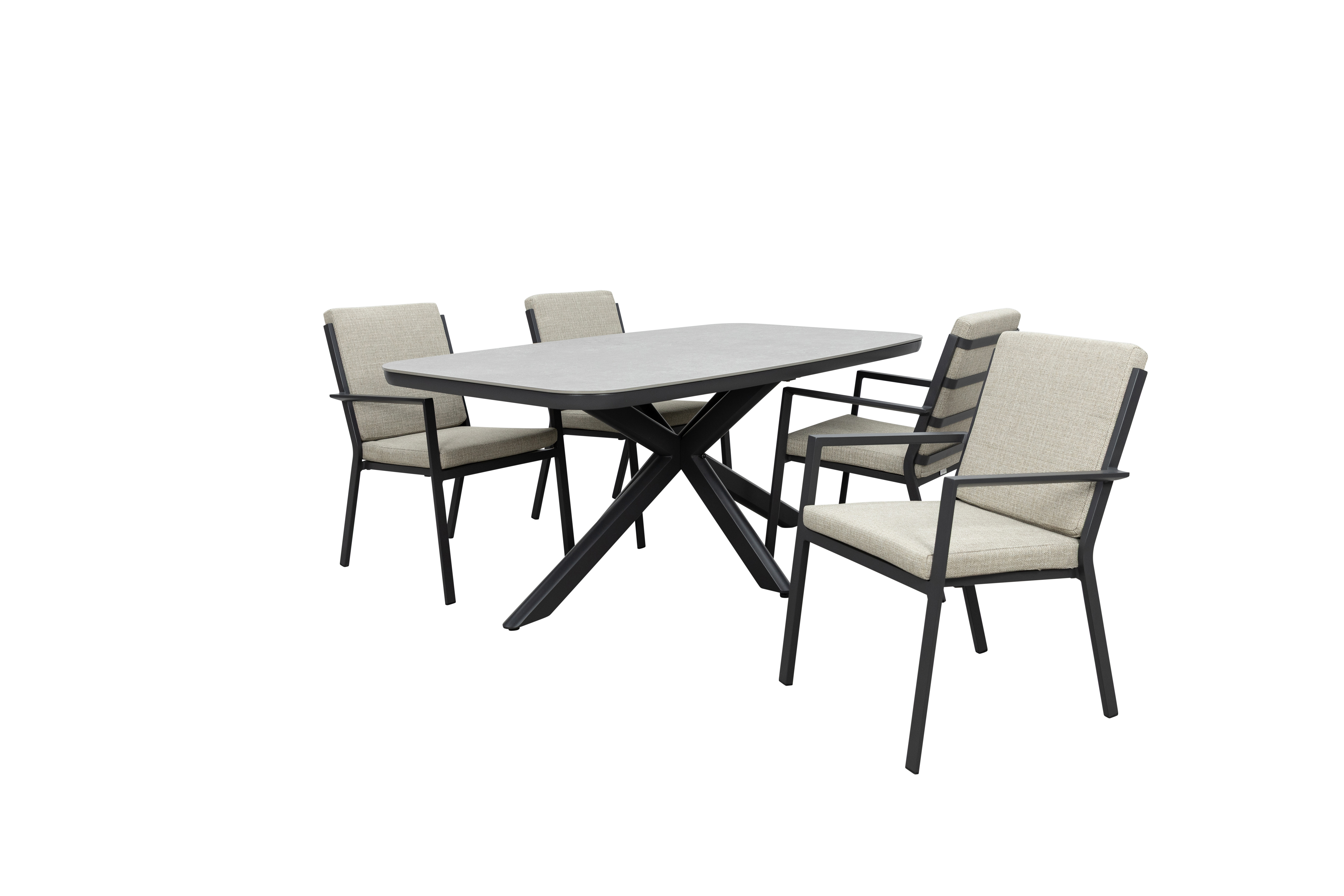 Qopps Vakio tuintafel met 4 Izard stapelbare tuinstoelen