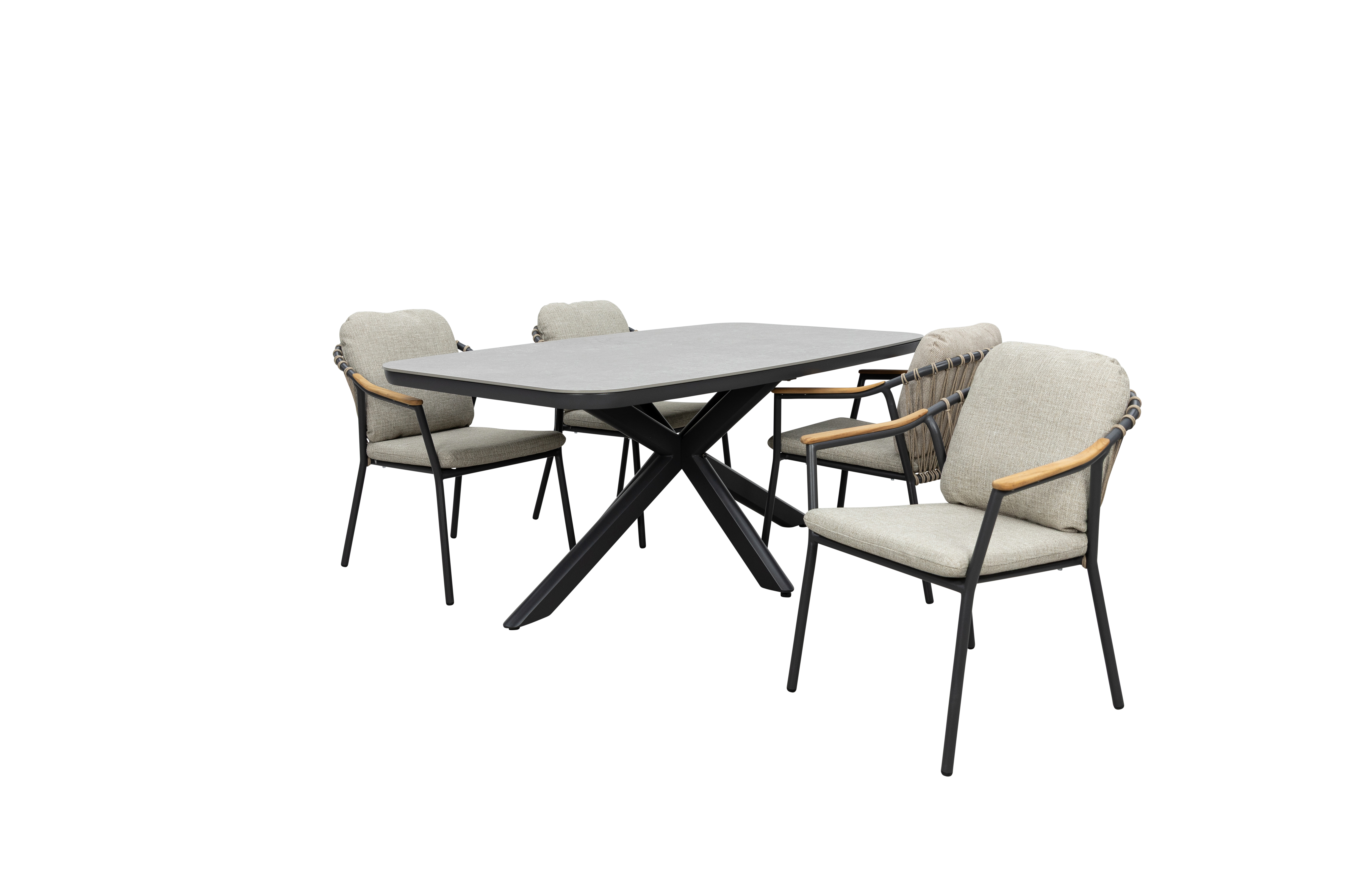 Qopps Vakio tuintafel met 4 Flori stapelbare tuinstoelen