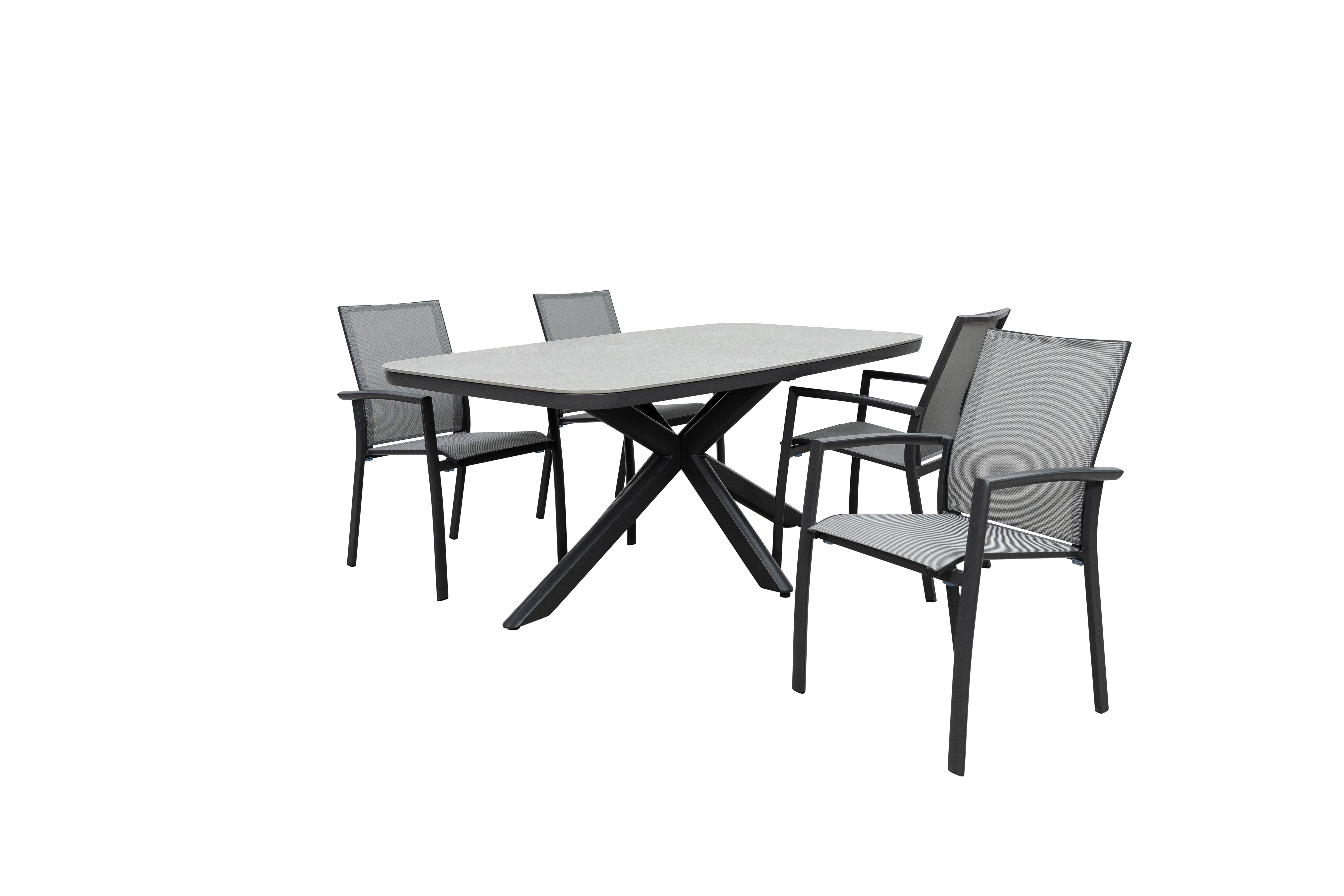 Qopps Vakio tuintafel met 4 Tampa stapelbare tuinstoelen
