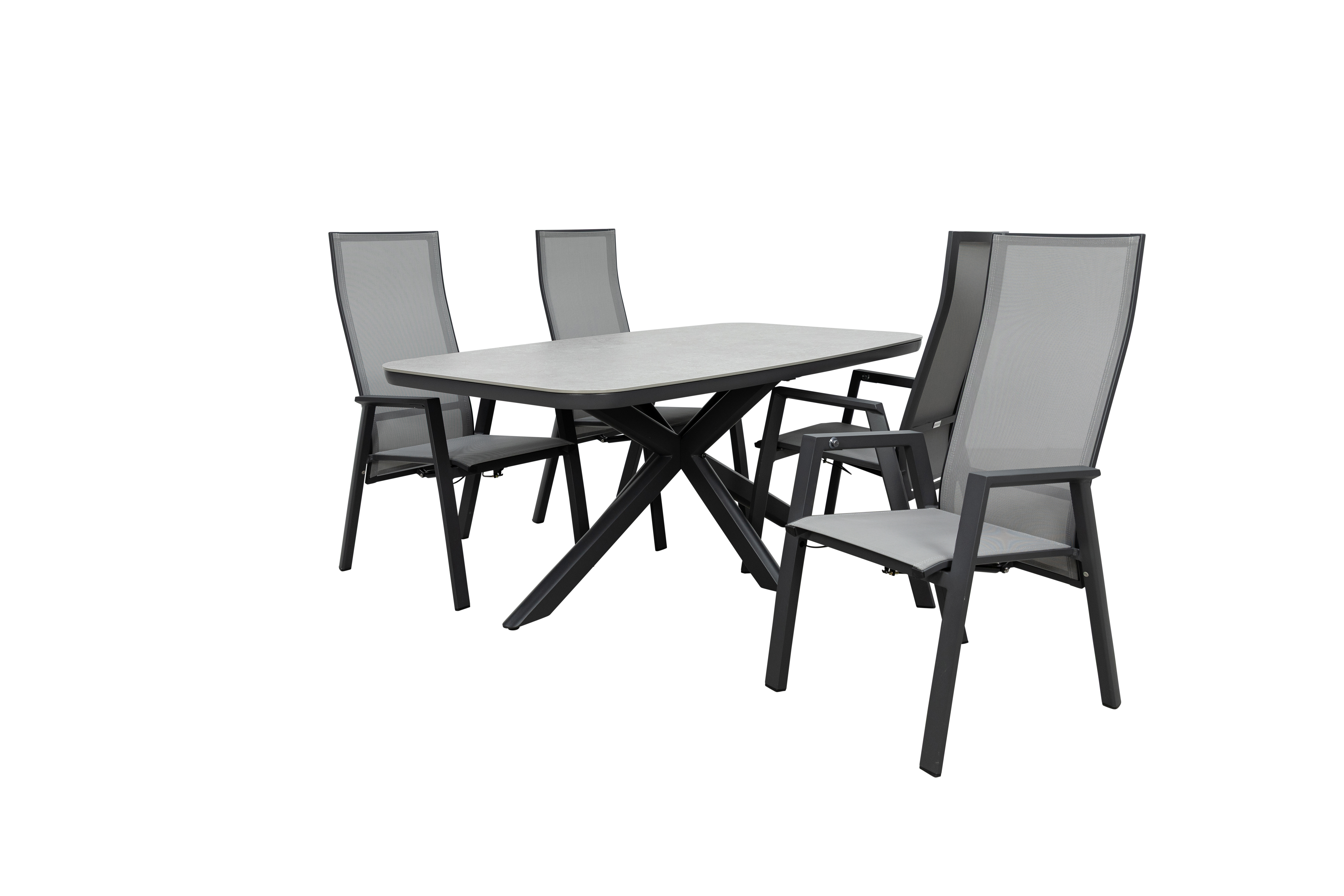 Qopps Vakio tuintafel met 4 Palsa gasveer verstelbare tuinstoelen