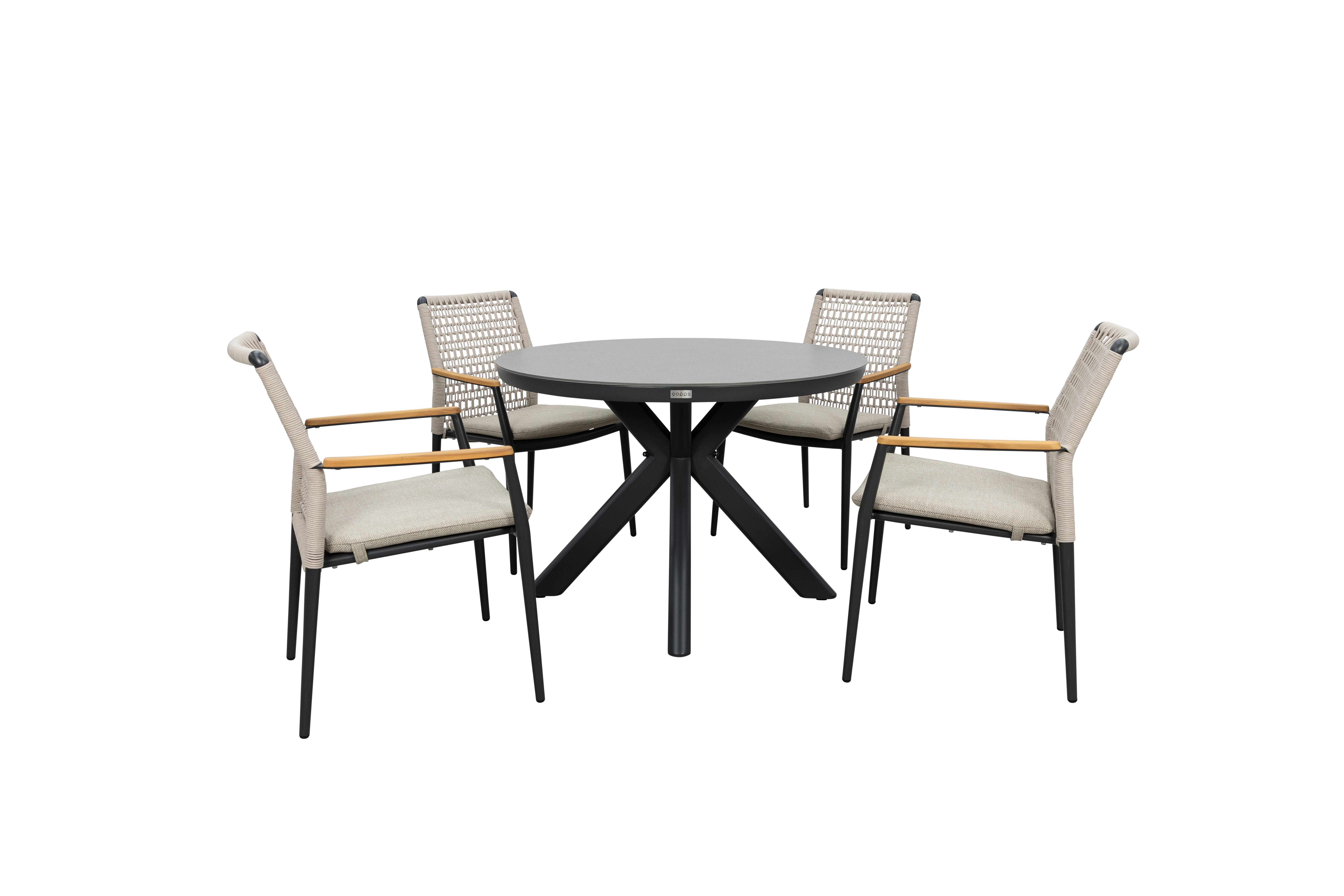 Qopps Ziggy tuintafel met 4 Indra stapelbare tuinstoelen
