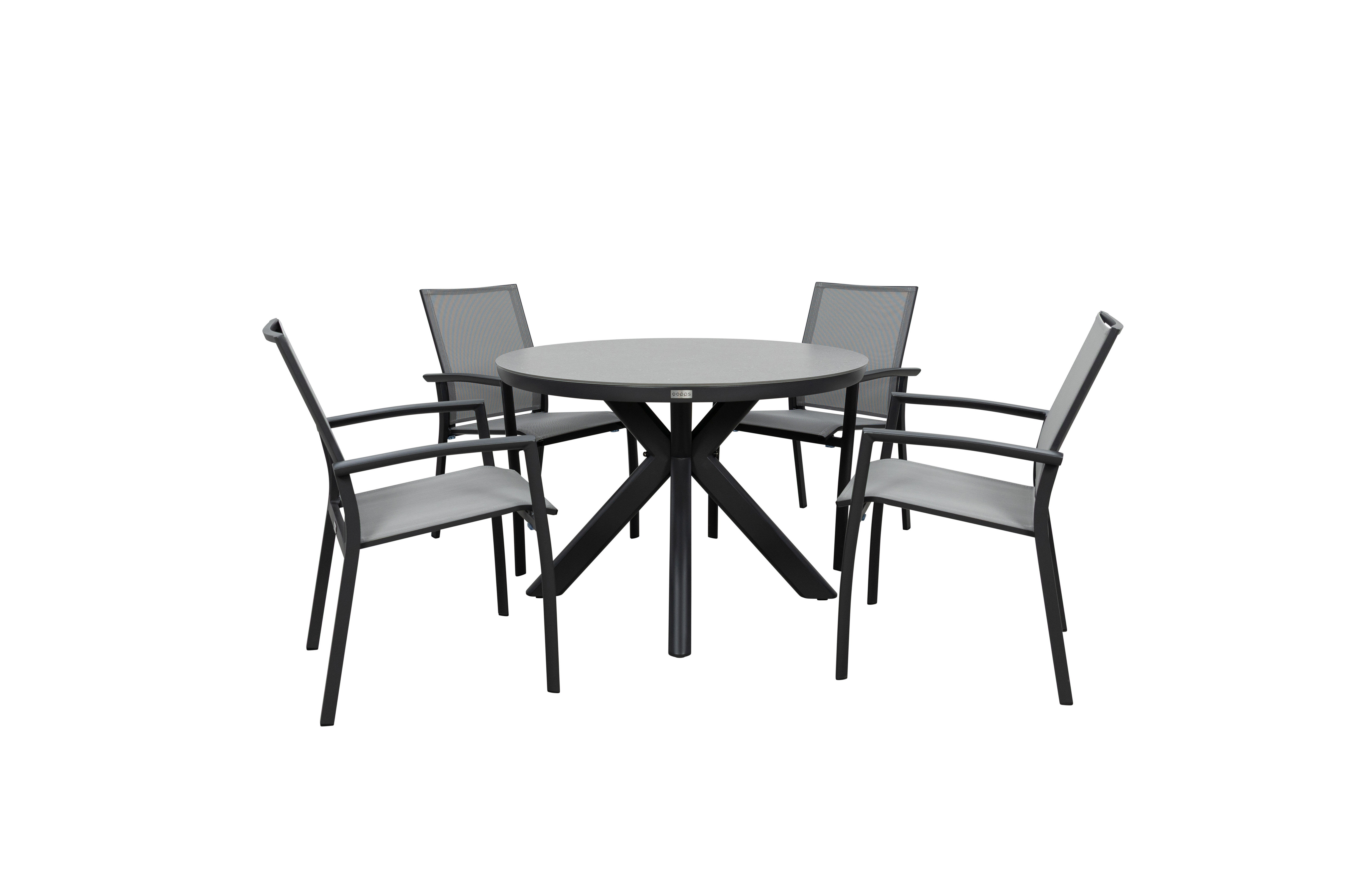 Qopps Ziggy tuintafel met 4 Tampa stapelbare tuinstoelen