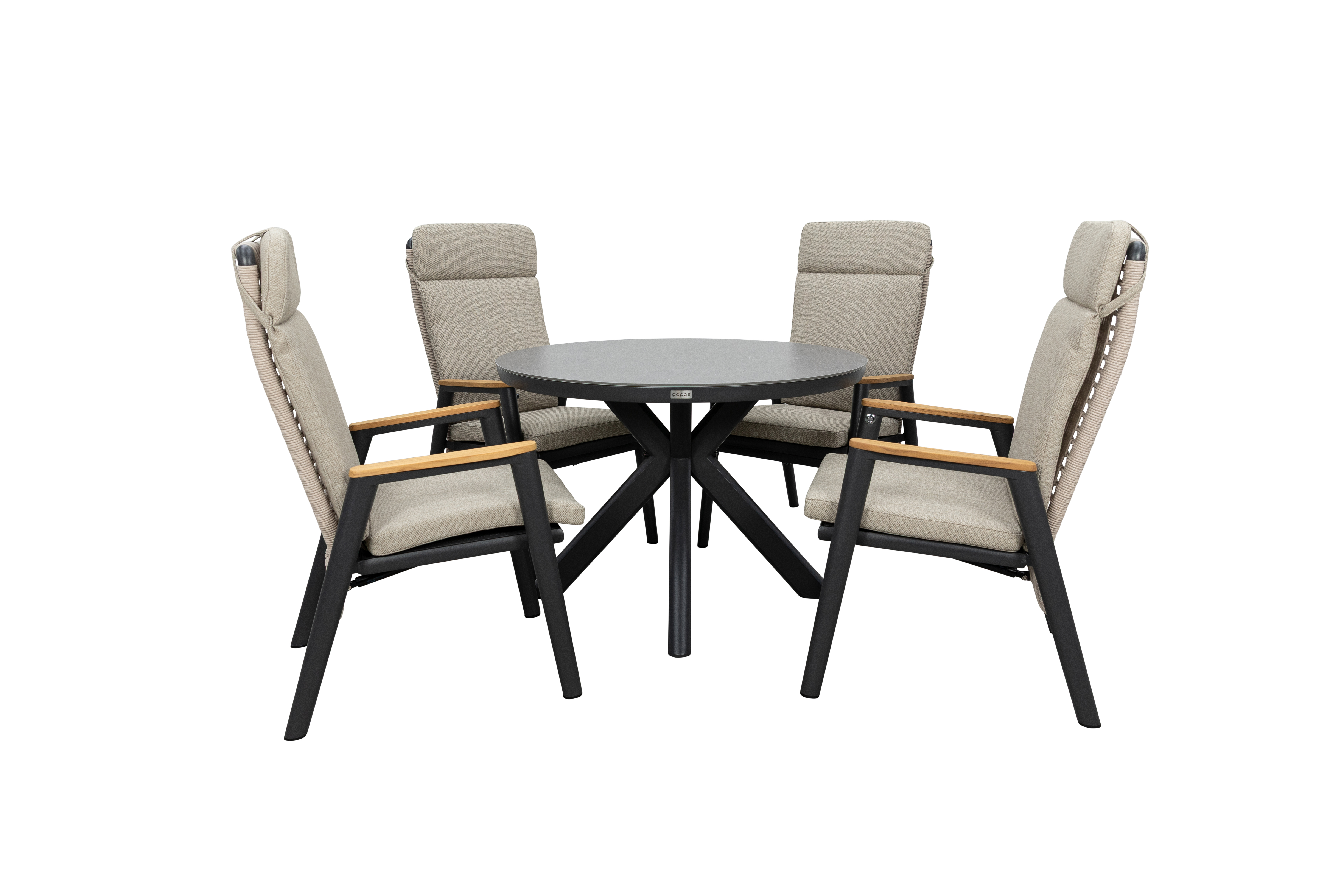 Qopps Ziggy tuintafel met 4 Indra gasveer verstelbare tuinstoelen