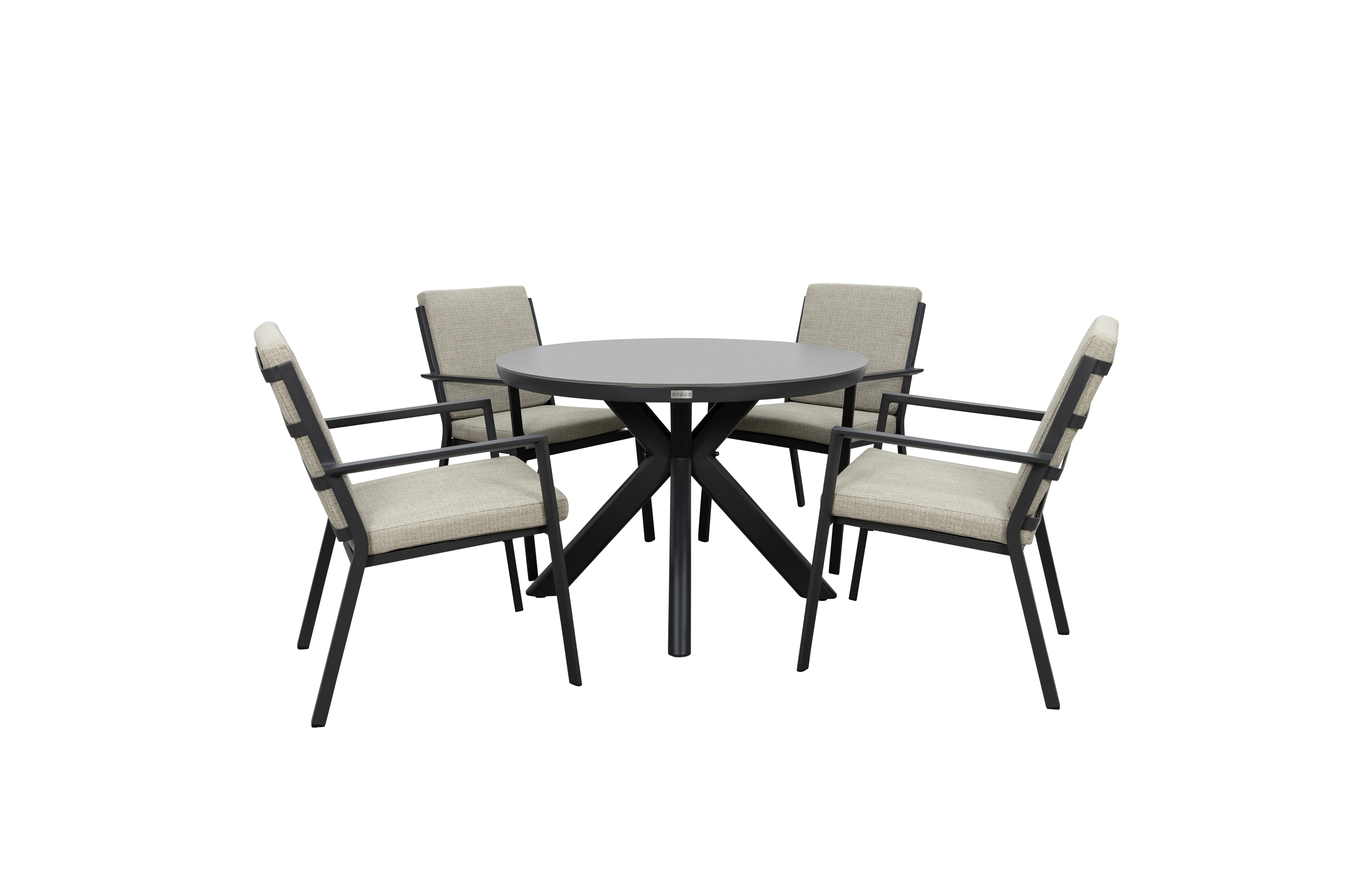 Qopps Ziggy tuintafel met 4 Izard stapelbare tuinstoelen