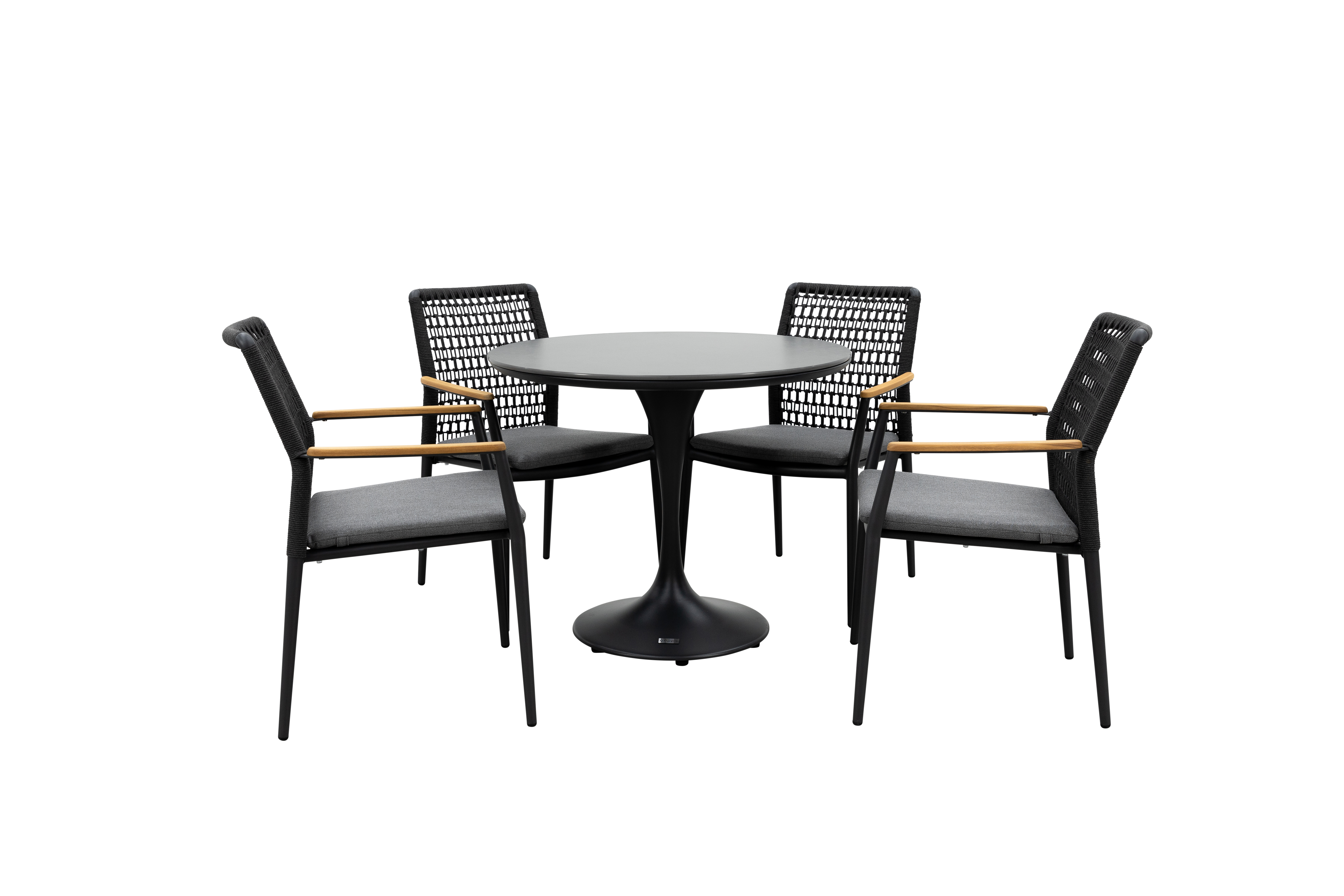 Qopps Gaona tuintafel met 4 Indra stapelbare tuinstoelen antraciet