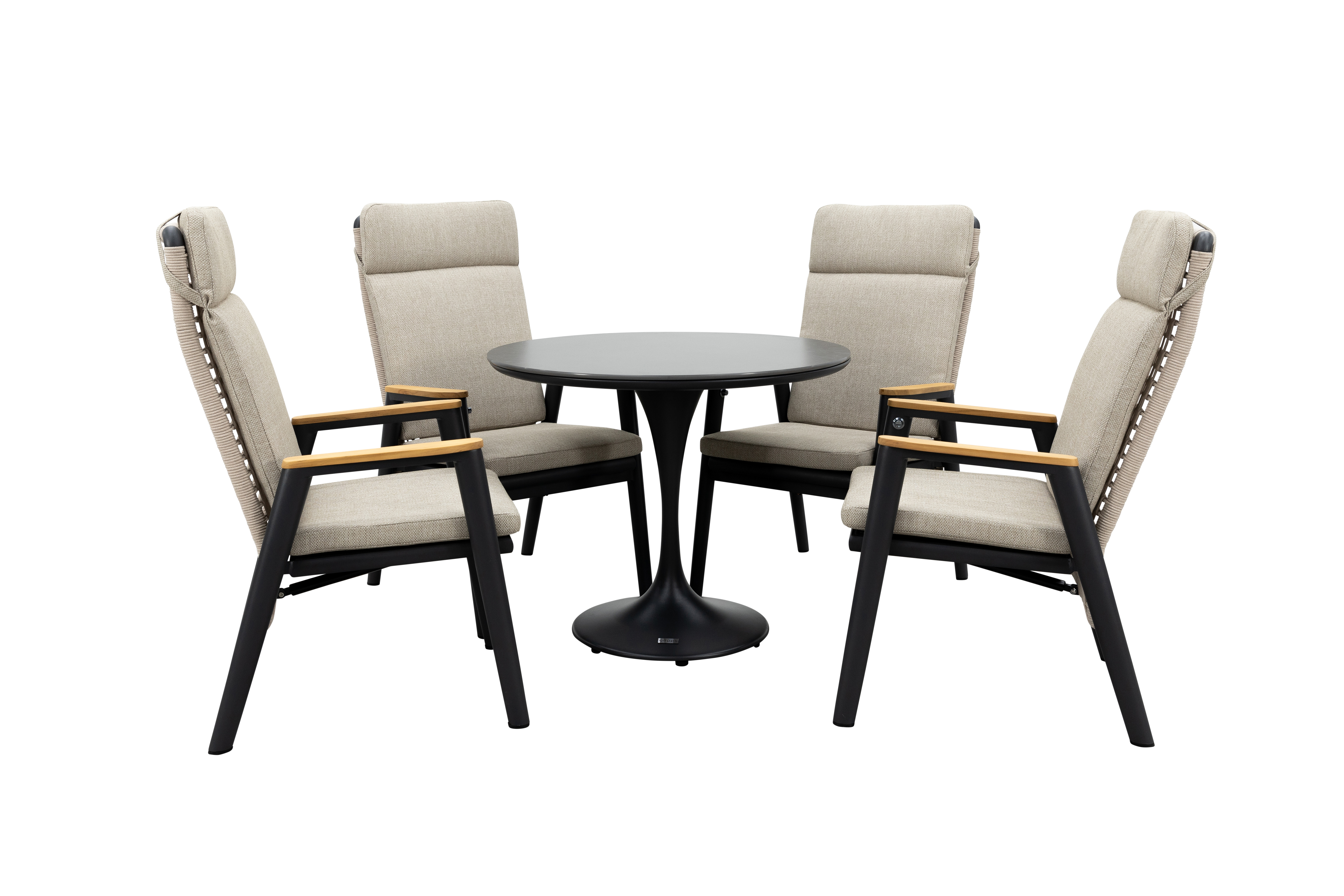 Qopps Gaona tuintafel met 4 Indra verstelbare tuinstoelen