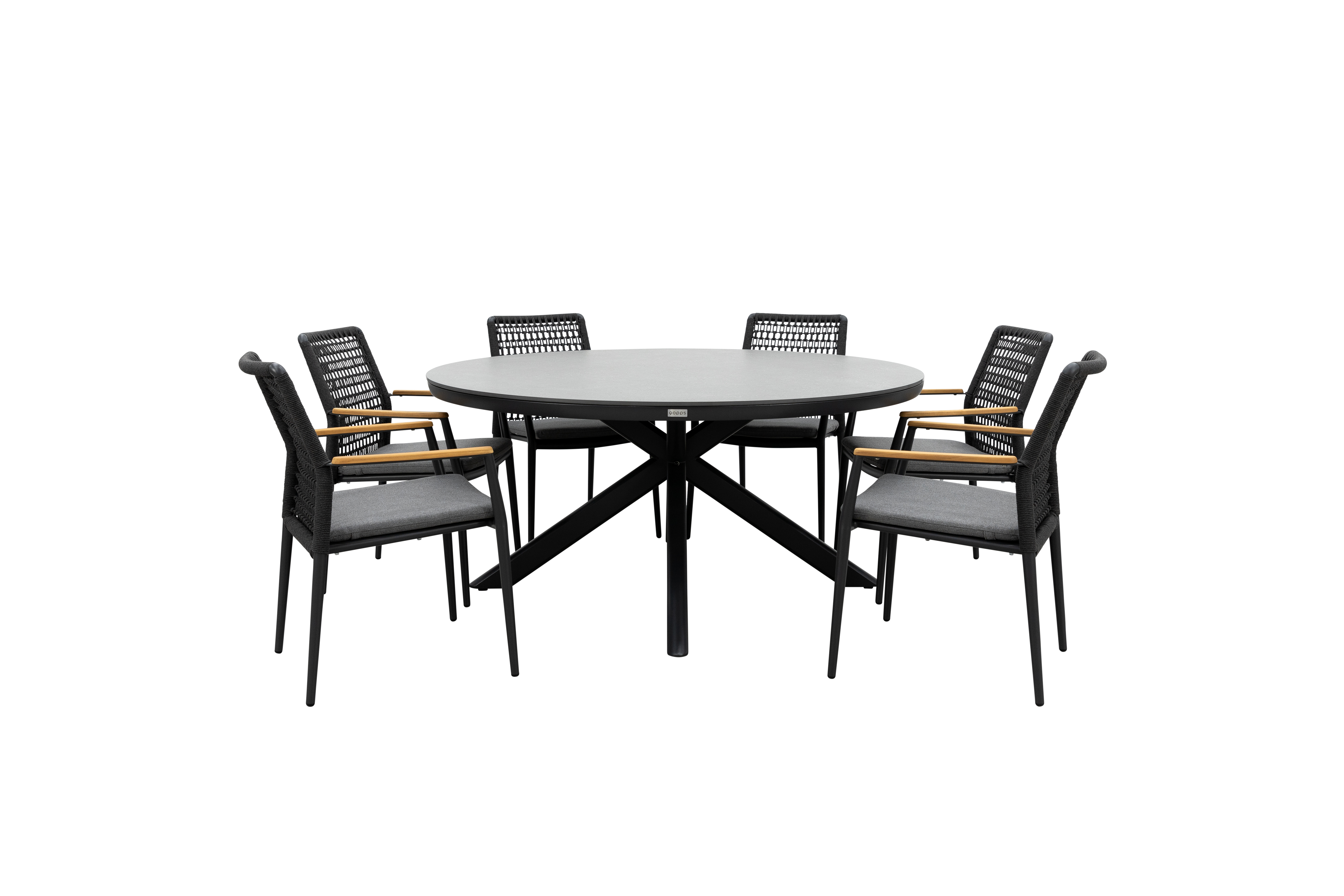 Qopps Ziggy tuintafel met 6 Indra stapelbare tuinstoelen antraciet