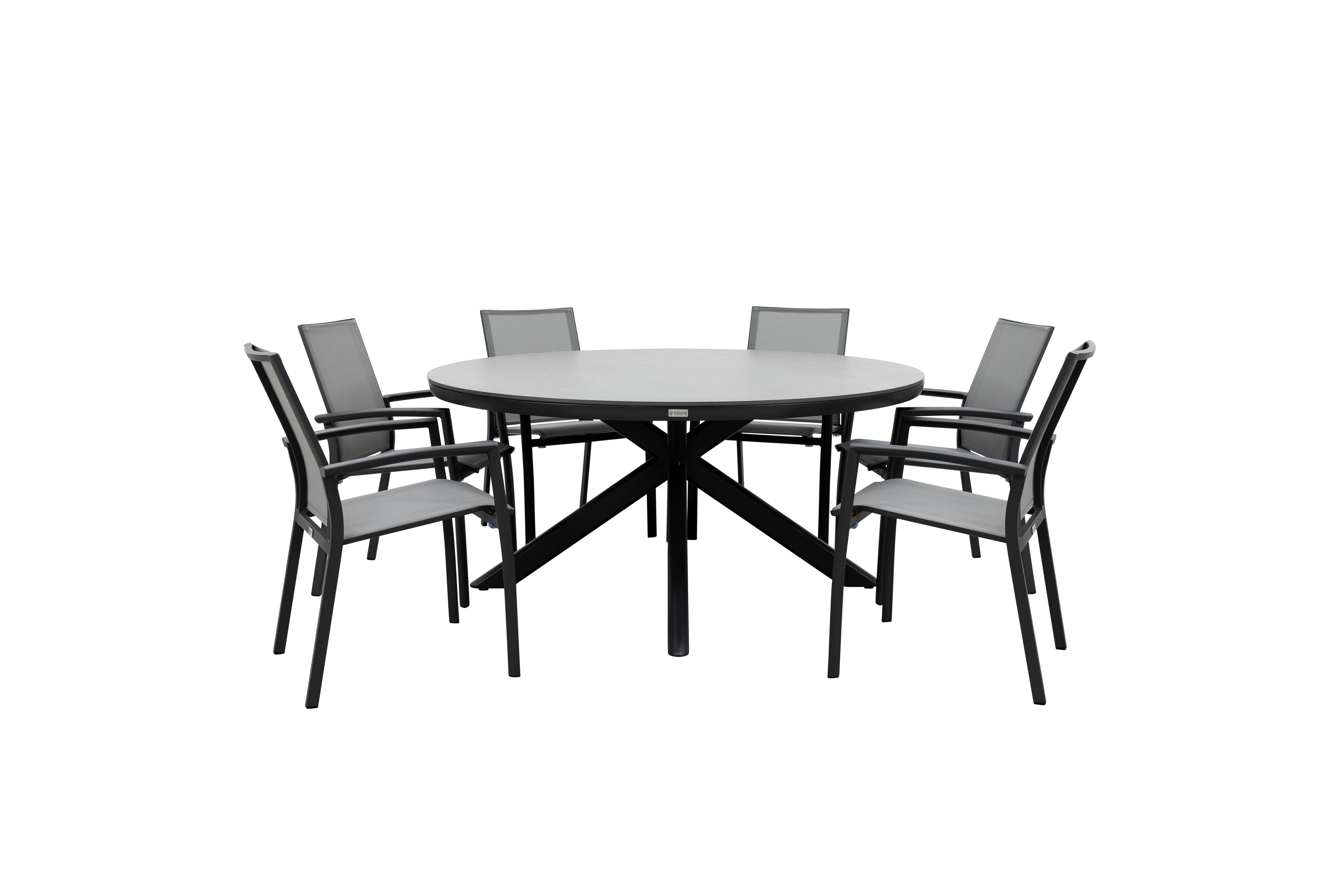 Qopps Ziggy tuintafel met 6 Tampa stapelbare tuinstoelen
