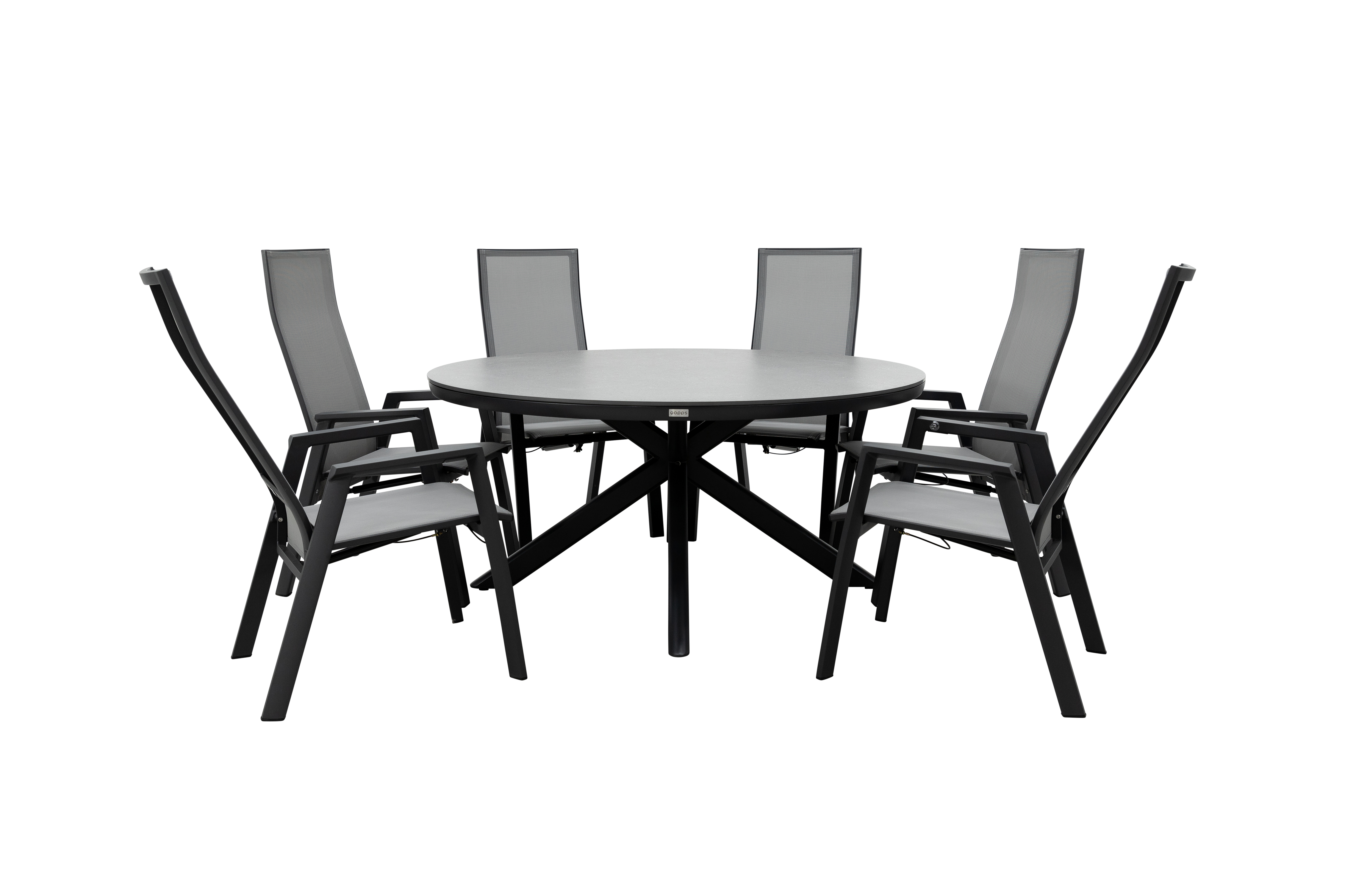 Qopps Ziggy tuintafel met 6 Palsa gasveer verstelbare tuinstoelen