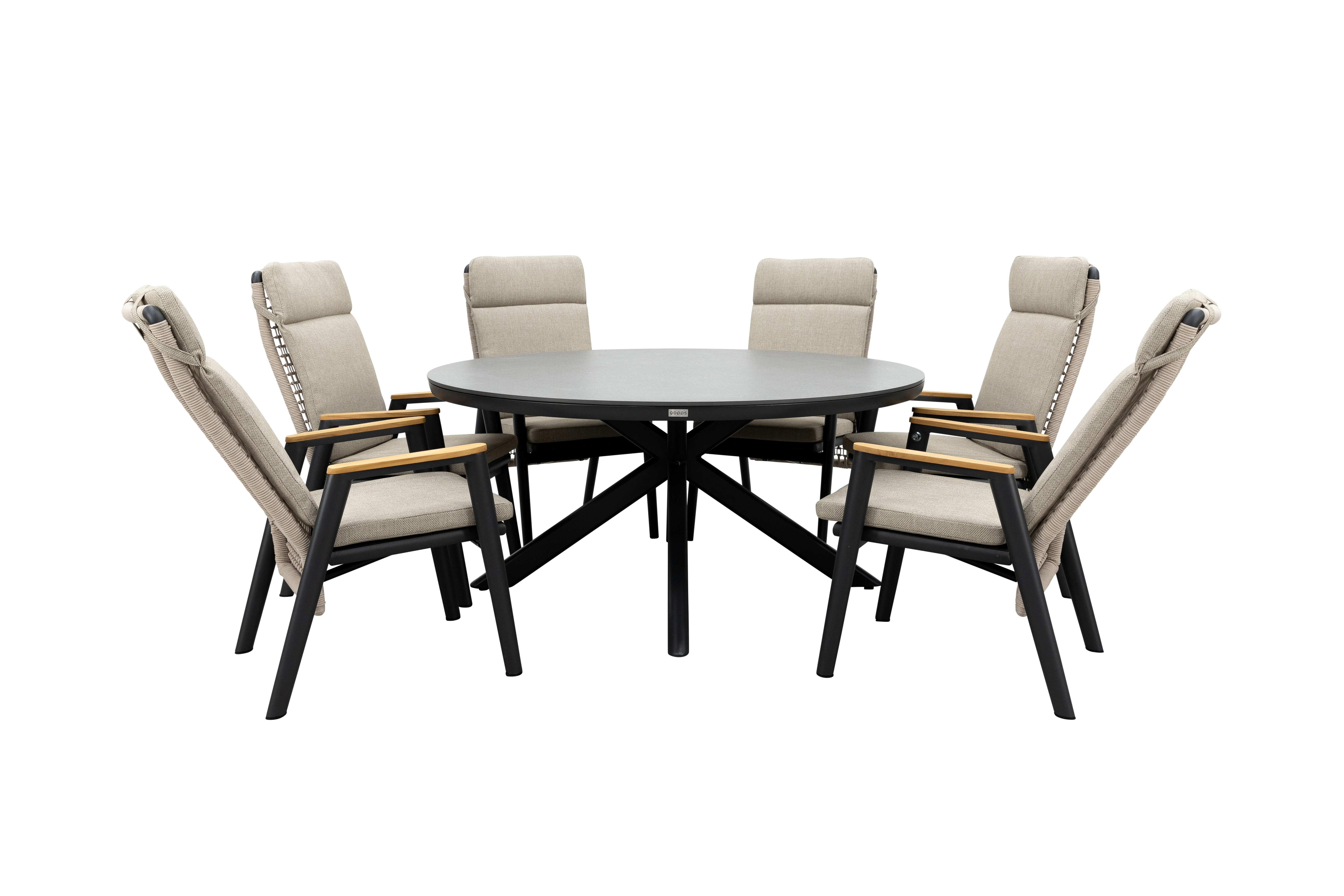 Qopps Ziggy tuintafel met 6 Indra verstelbare tuinstoelen