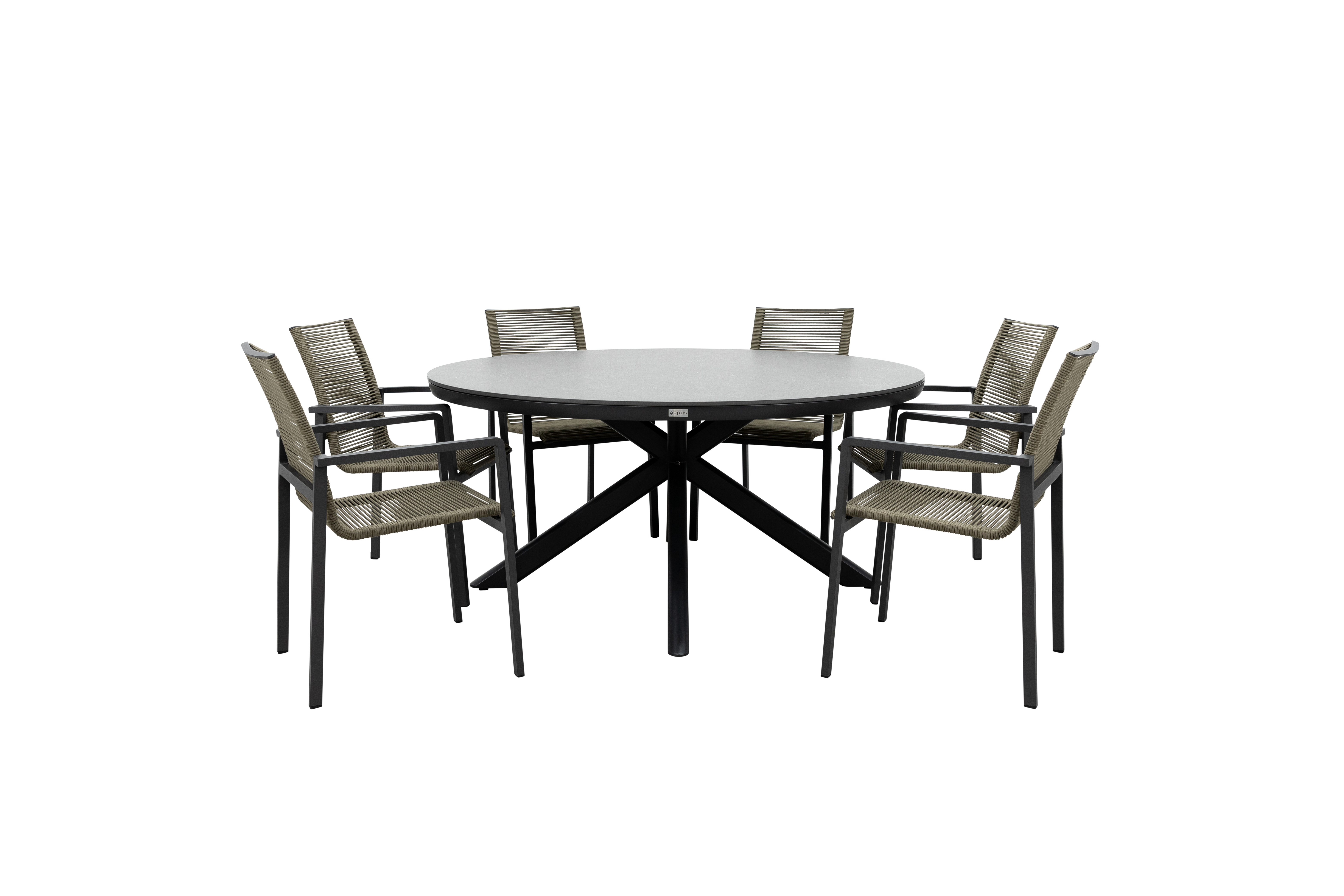 Qopps Ziggy tuintafel met 6 Stilo stapelbare tuinstoelen