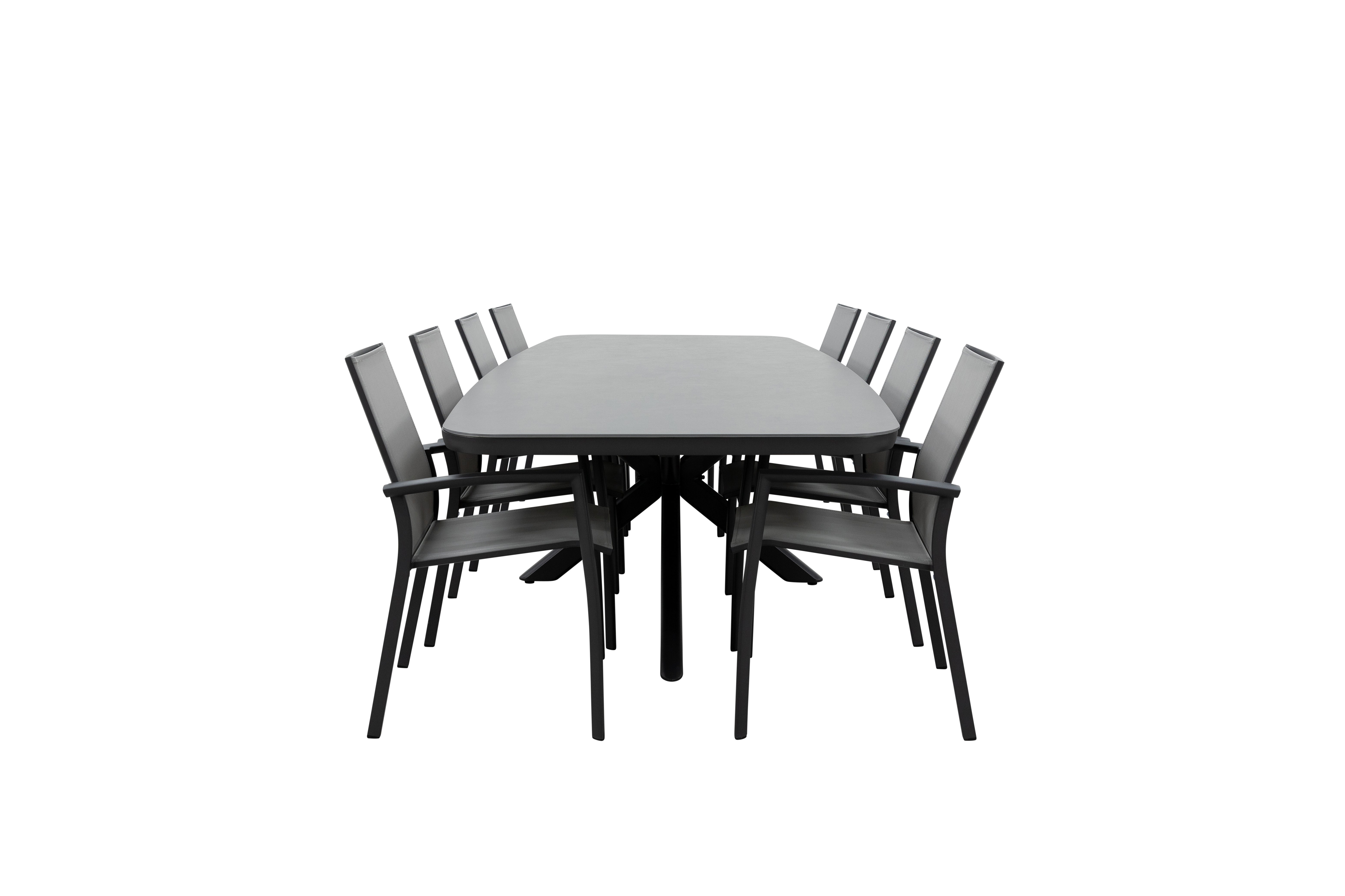 Qopps Vakio tuintafel met 8 Tampa stapelbare tuinstoelen