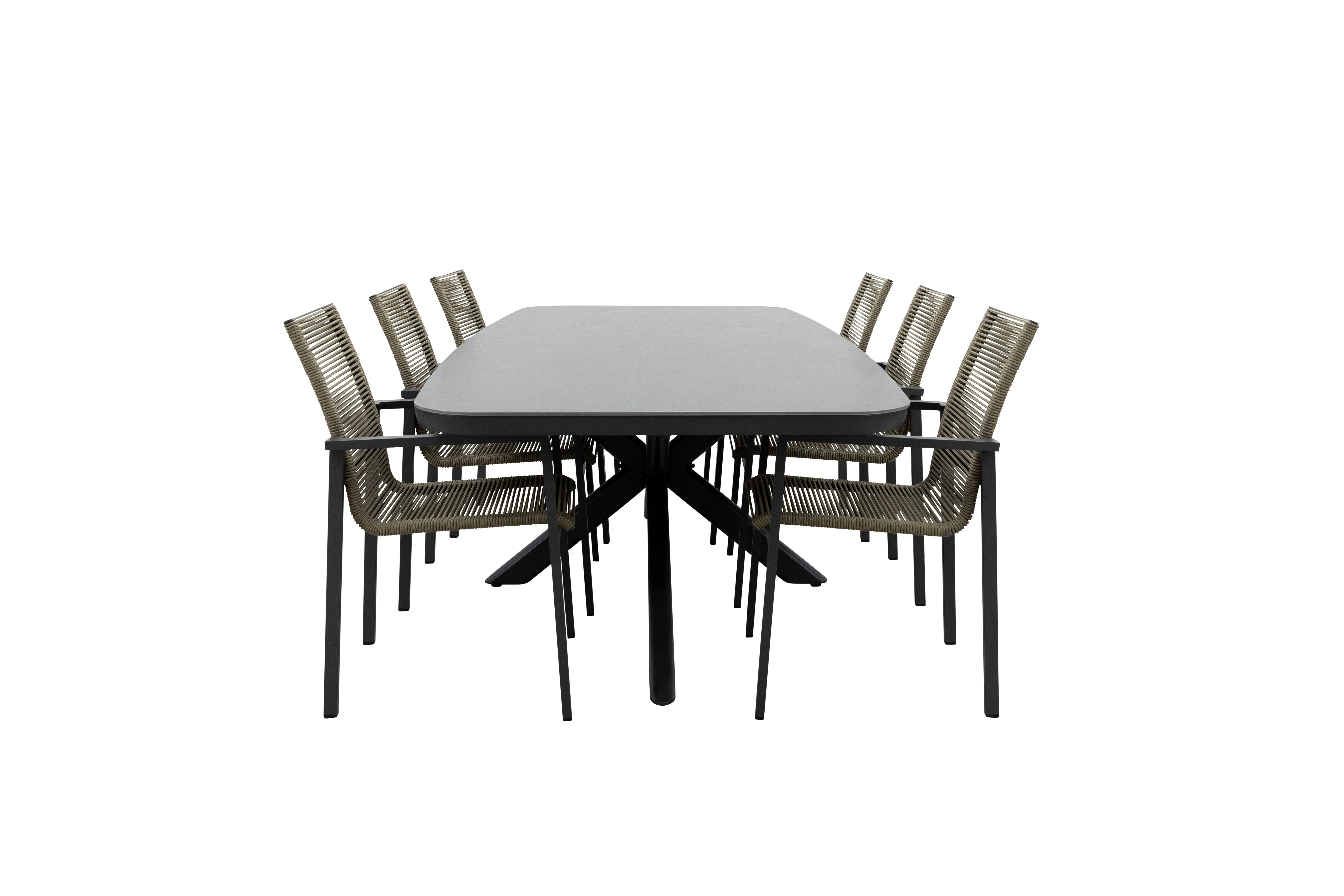 Qopps Vakio tuintafel met 6 Stilo stapelbare tuinstoelen