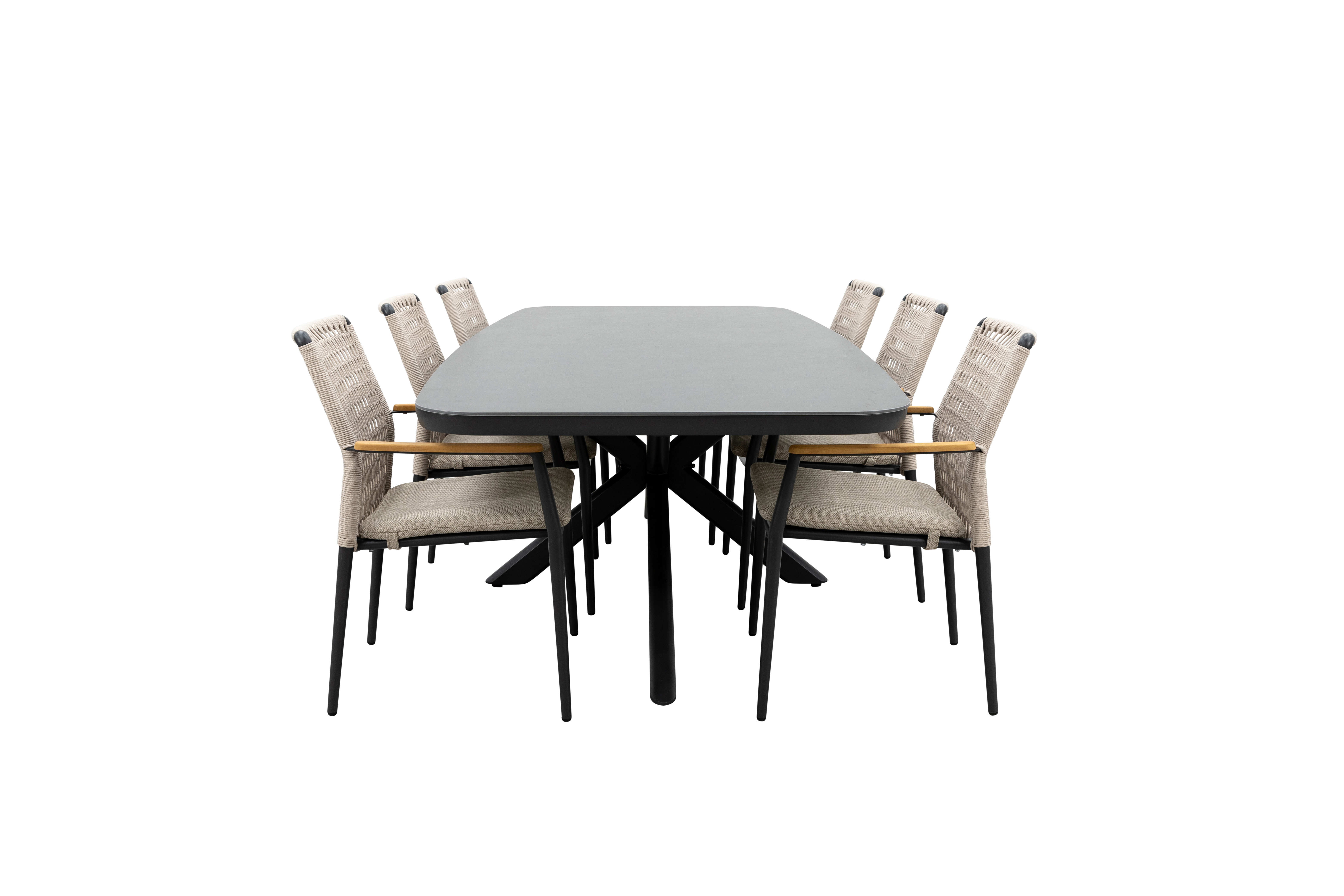 Qopps Vakio tuintafel met 6 Indra stapelbare tuinstoelen